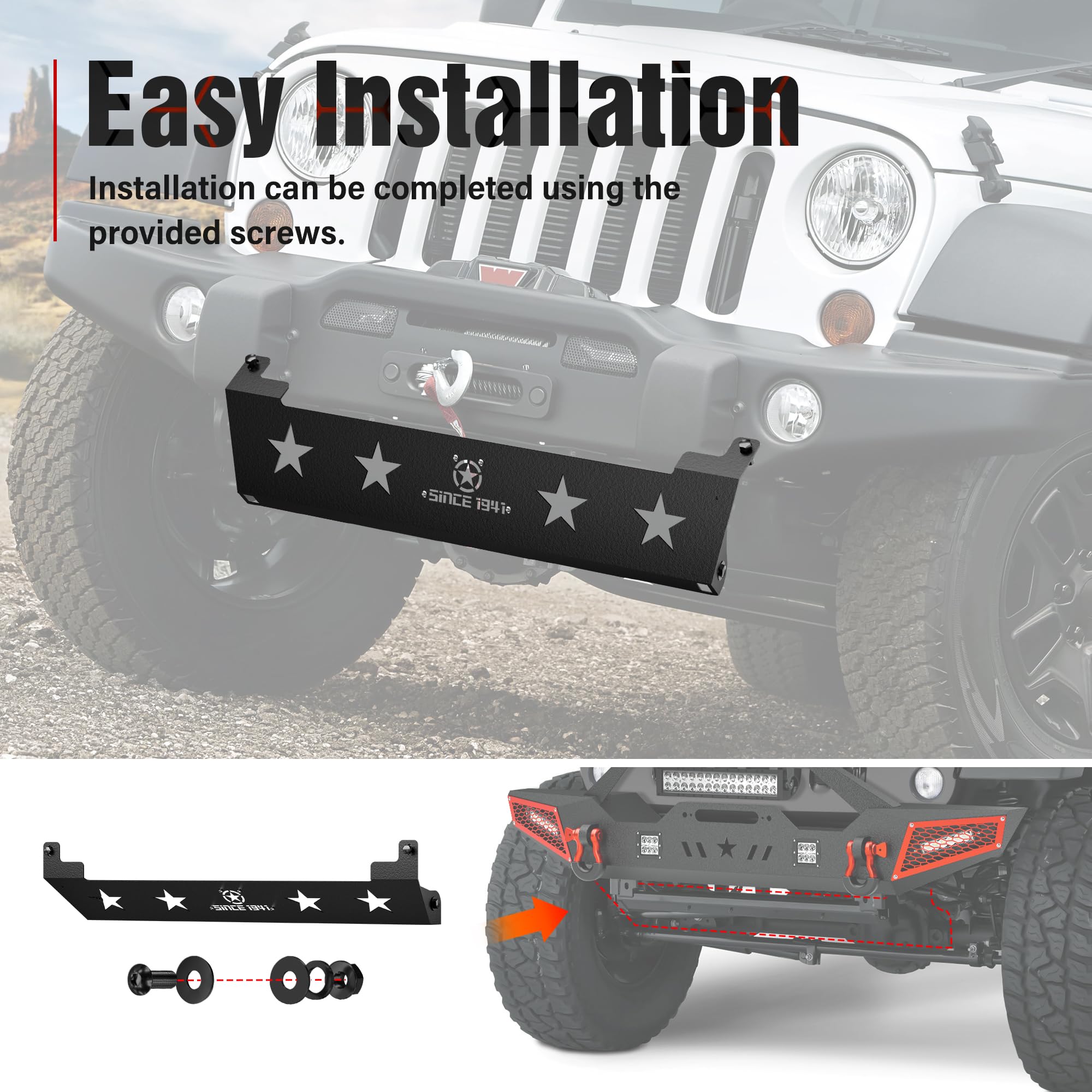 YZONA Front Skid Plate For Jeep Wrangler JK (2007-2018) - Steel Bumper Guard, Bolt-On Installation - View #9