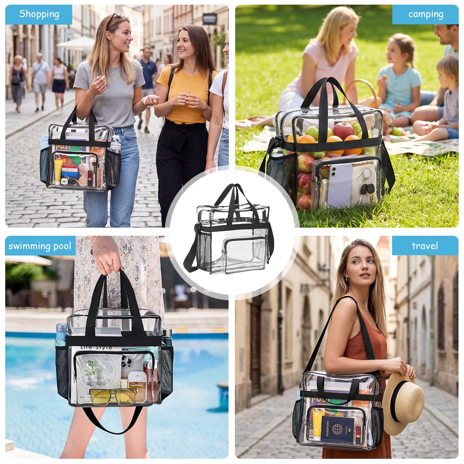 Borsa Trasparente per Lavoro Borsa a Tracolla Trasparente Approvata Borso PVC Trasparent Clear Bag Approvato Dallo Stadio per Giochi Sportivi e Concerti (31 x 30 x 15 cm)