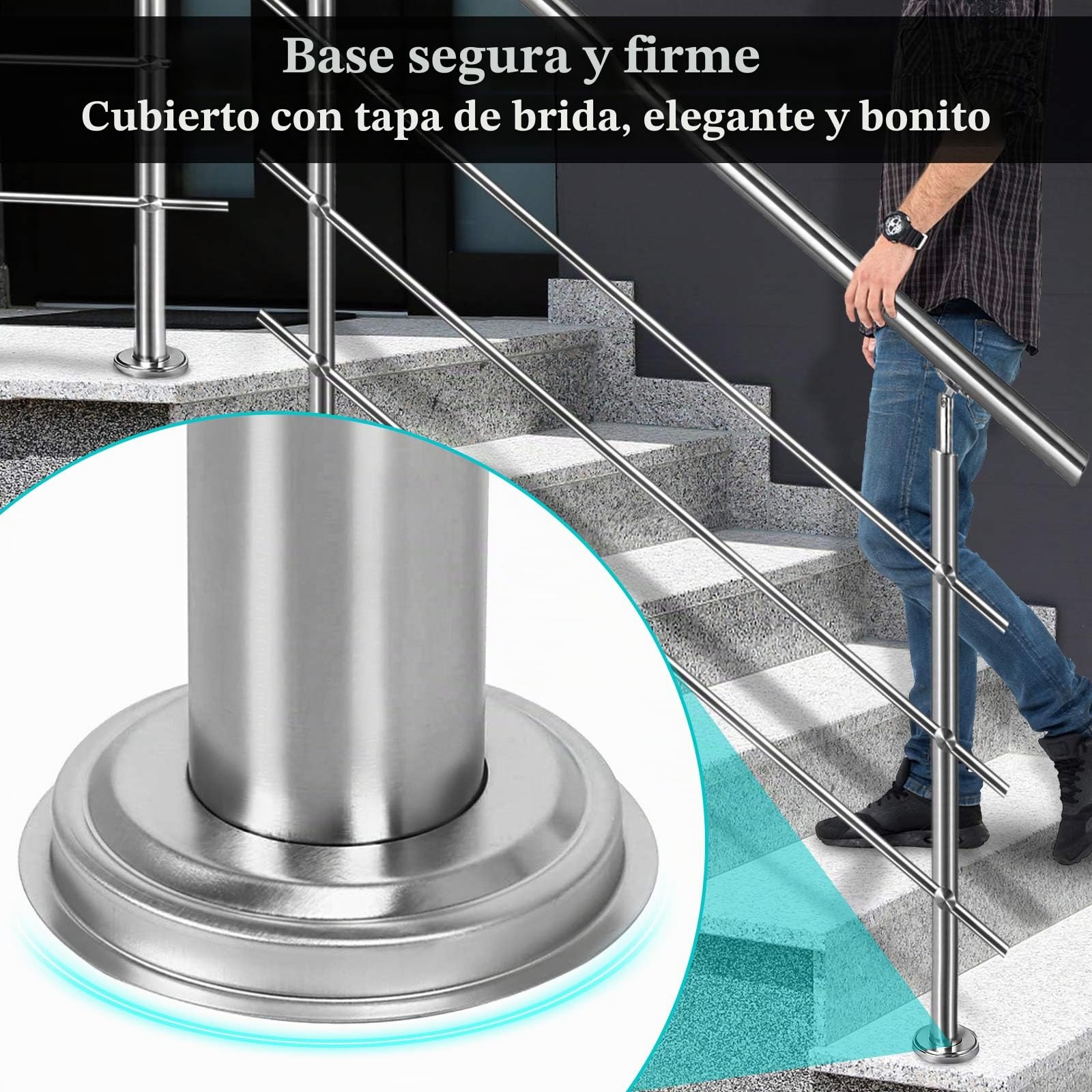 Aufun Barandilla para Escaleras de acero inoxidable 100cm 2 Varillas Pasamanos escalera con kit de instalación para interior y exterior, balcón, Ancianos y niños