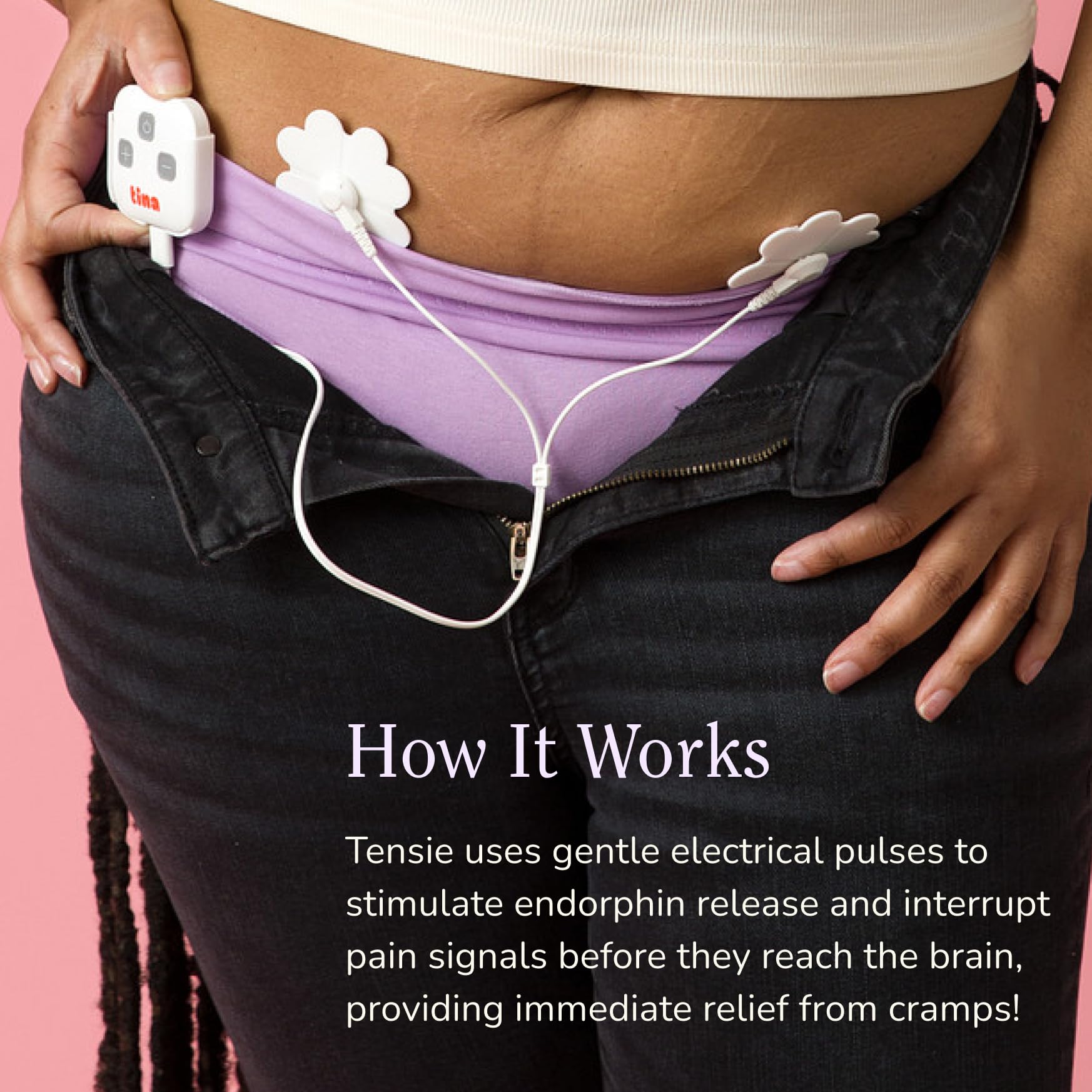 Tensie | Portable Period Pain Relief Device | 30 Gentle, Adjustable Levels for Drug-Free Menstrual Cramp or Lower Back Pain Relief | 10-Hour Battery Life, Rechargeable | Instant Period Cramp Relief — Amazon image 2