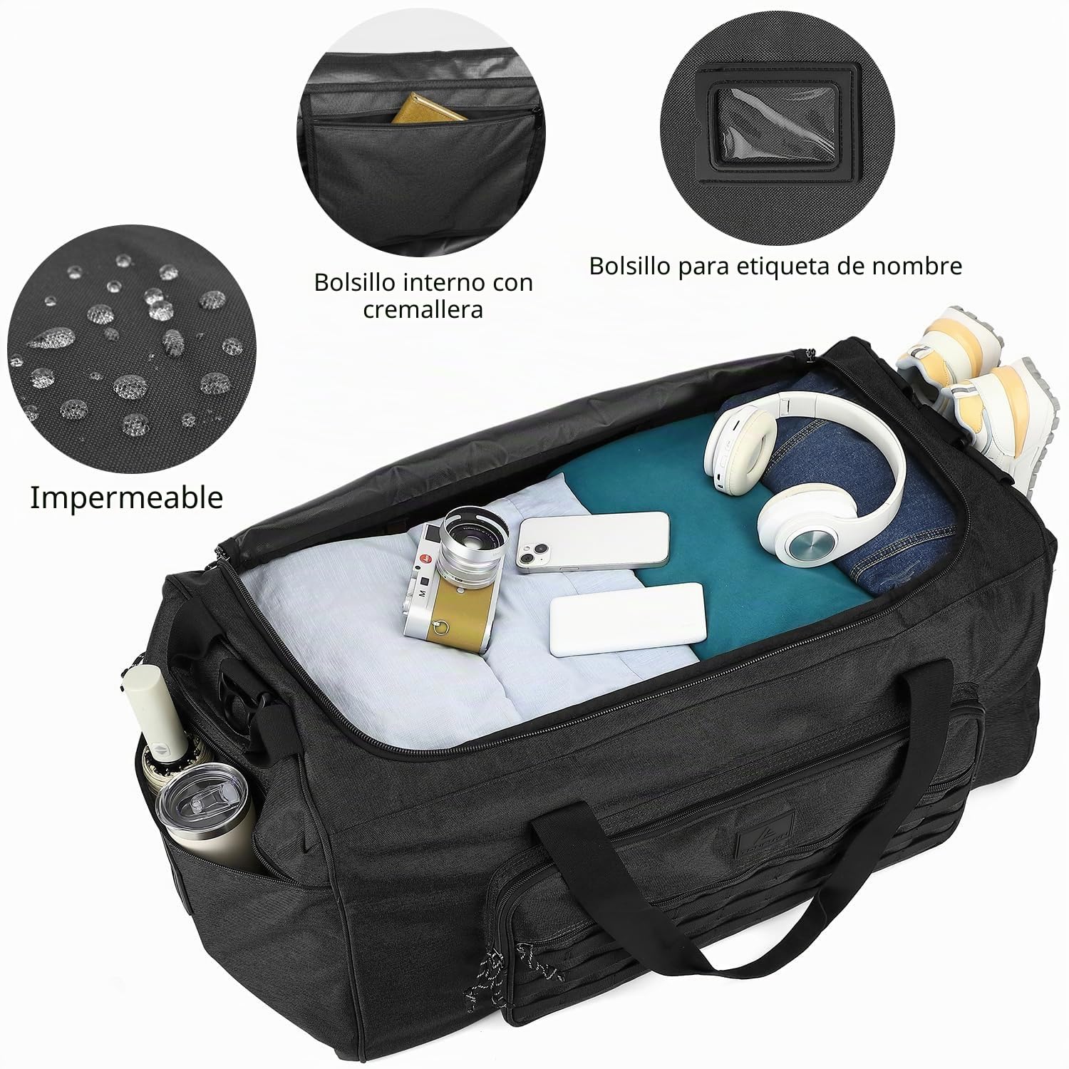 Bolsa de Deporte para Hombre y Mujer Grande 115L Bolsas Viaje Táctica Extra Large Duffle Bag Bolsa Deporte Gimnasio, Boxeo, el Camping y los Militar Viajes, Negro