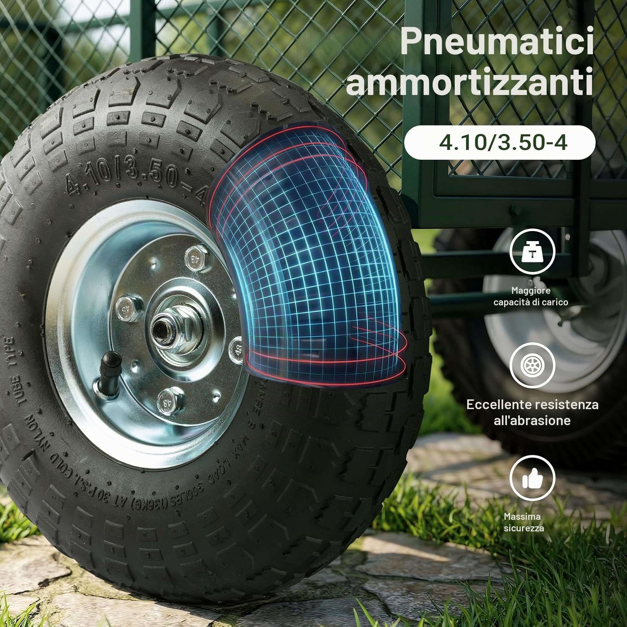 Wiltec Carrello da trasporto con sponde ribaltabili max 300 kg, incl.telone, per giardino campagna