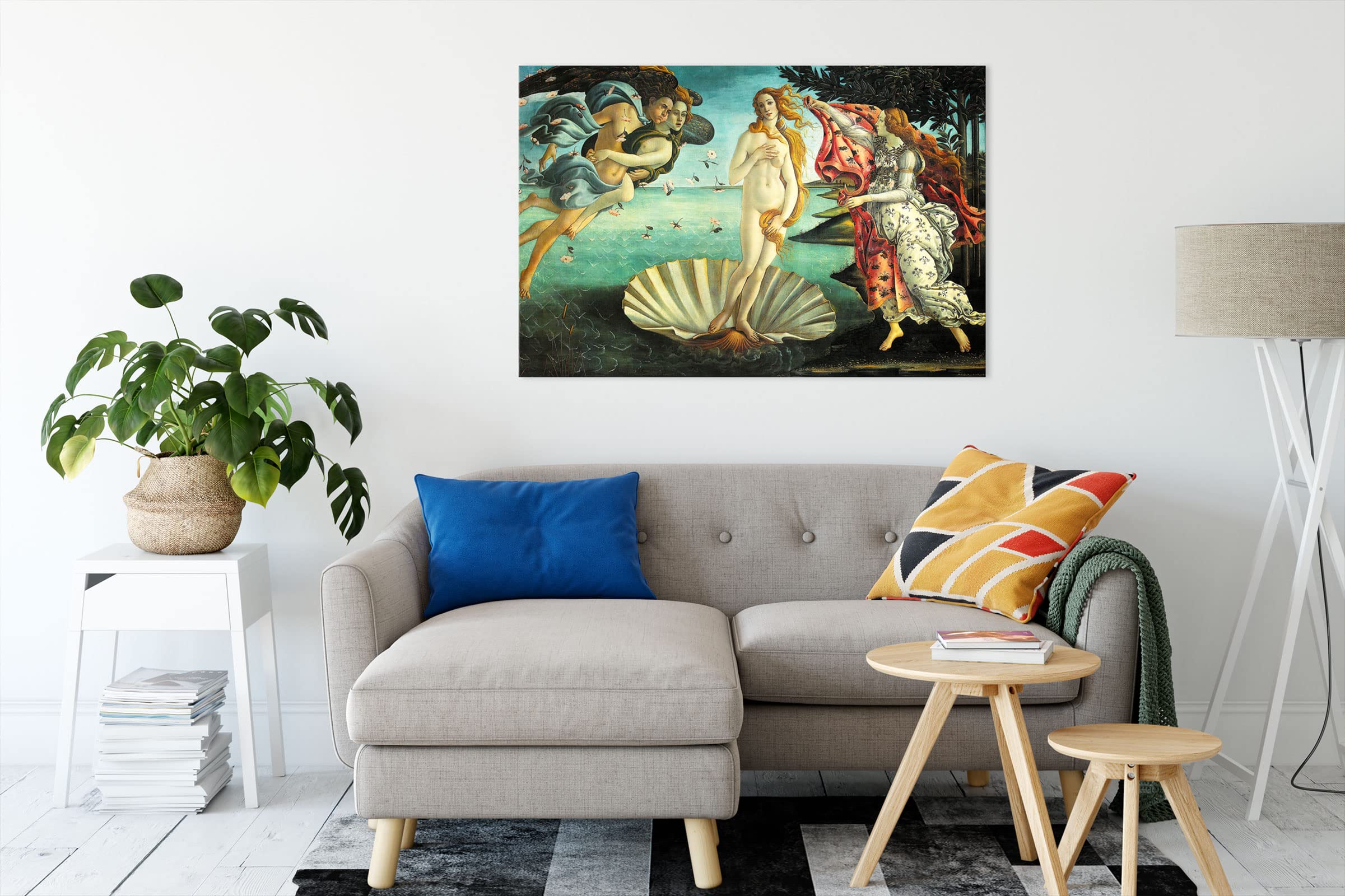 Pixxprint Sandro Botticelli - Die Geburt der Venus, Weiß, Größe: 120x80cm, Leinwandbild, fertig gespannt, Wandbild, Dekoration, Kunstdruck, kein Poster