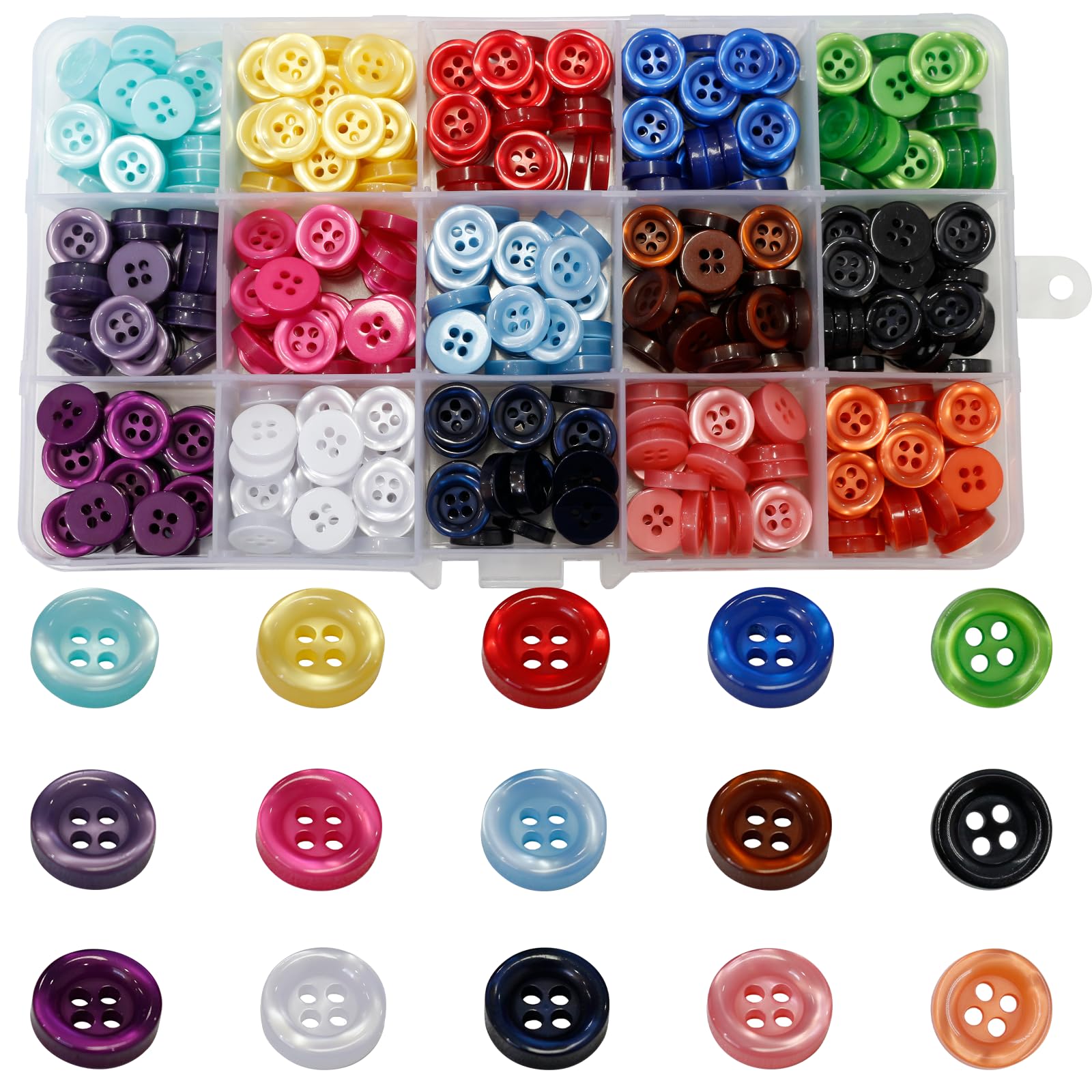 450Pcs Resin Round Buttons 4 Holes Sewing Craft Button 11mm Colorful Shirt Button for Crafts Doll Decoration Hat Coat DIY Project (15 Color)