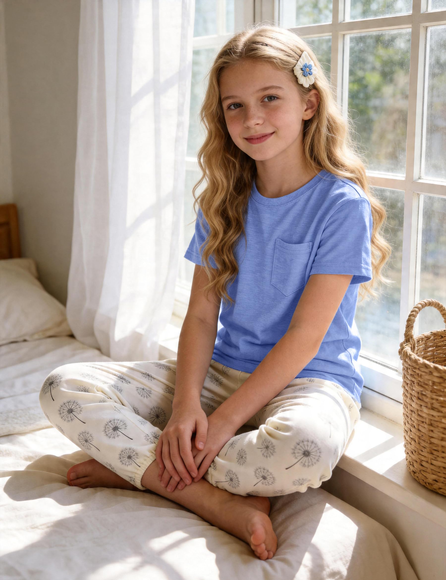 Camiseta de verano para niña, manga corta, básica, cuello redondo, color liso, con bolsillos, camiseta para niñas de 6 a 15 años