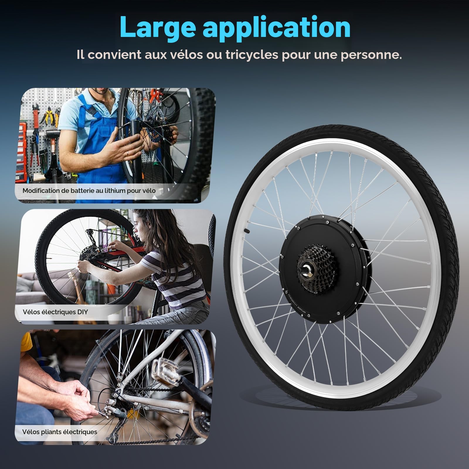 Kit de conversion de vélo électrique 26" 48 V 1000 W pour roue arrière, avec écran LCD, capteur PAS, frein à disque, contrôleur intégré, moteur moyeu sans balais