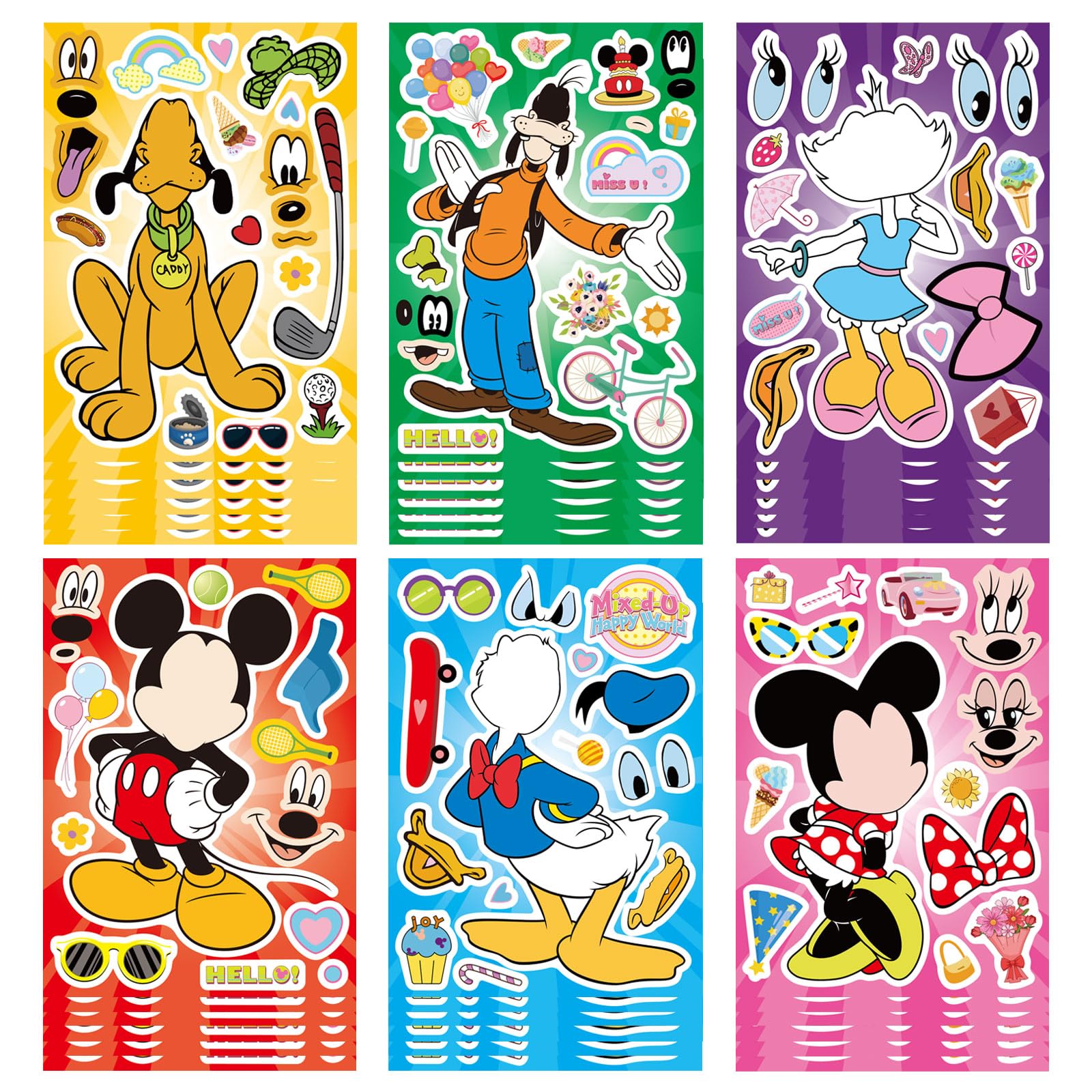 36PCS Mouse Make a Face Stickers, DIY Mouse Party Supplies Favors Make Your Own Stickers Mixed and Matched with Different Designs Characters for Birthday Gifts Class Reward Book Decor 13+