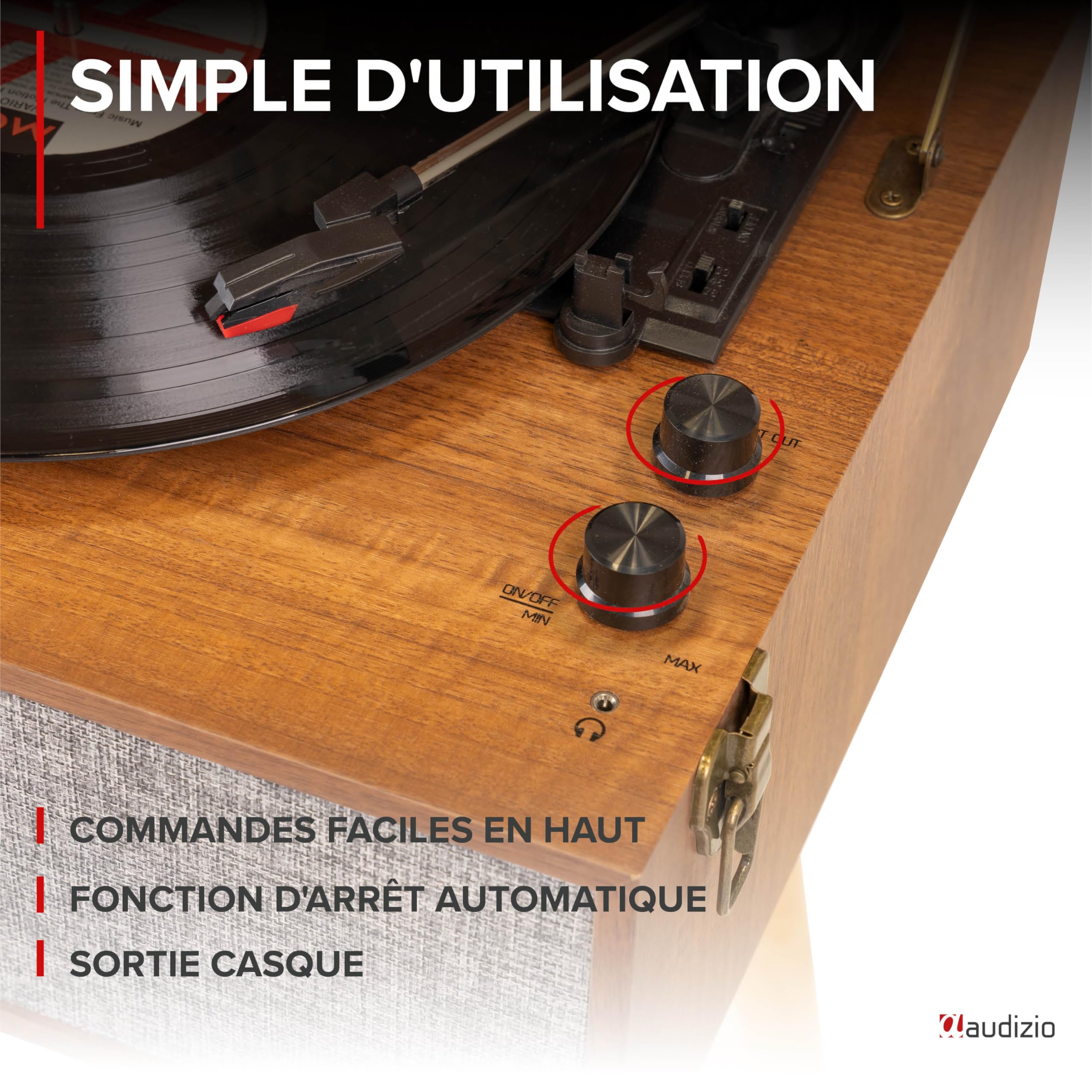 Audizio Fremont Platine Vinyle Meuble Bluetooth, Design Rétro sur Pieds - Noyer, Haut-Parleurs Stéréo, Convient aux Disques 33, 45 et 78 Tours, Idéal pour Décorer Votre Intérieur