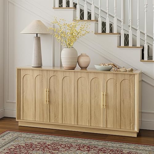 Miniatura 7 de Aparador buffet con almacenamiento, armario moderno con puertas arqueadas, consola modular bohemia, creenza minimalista grande de 67 pulgadas para