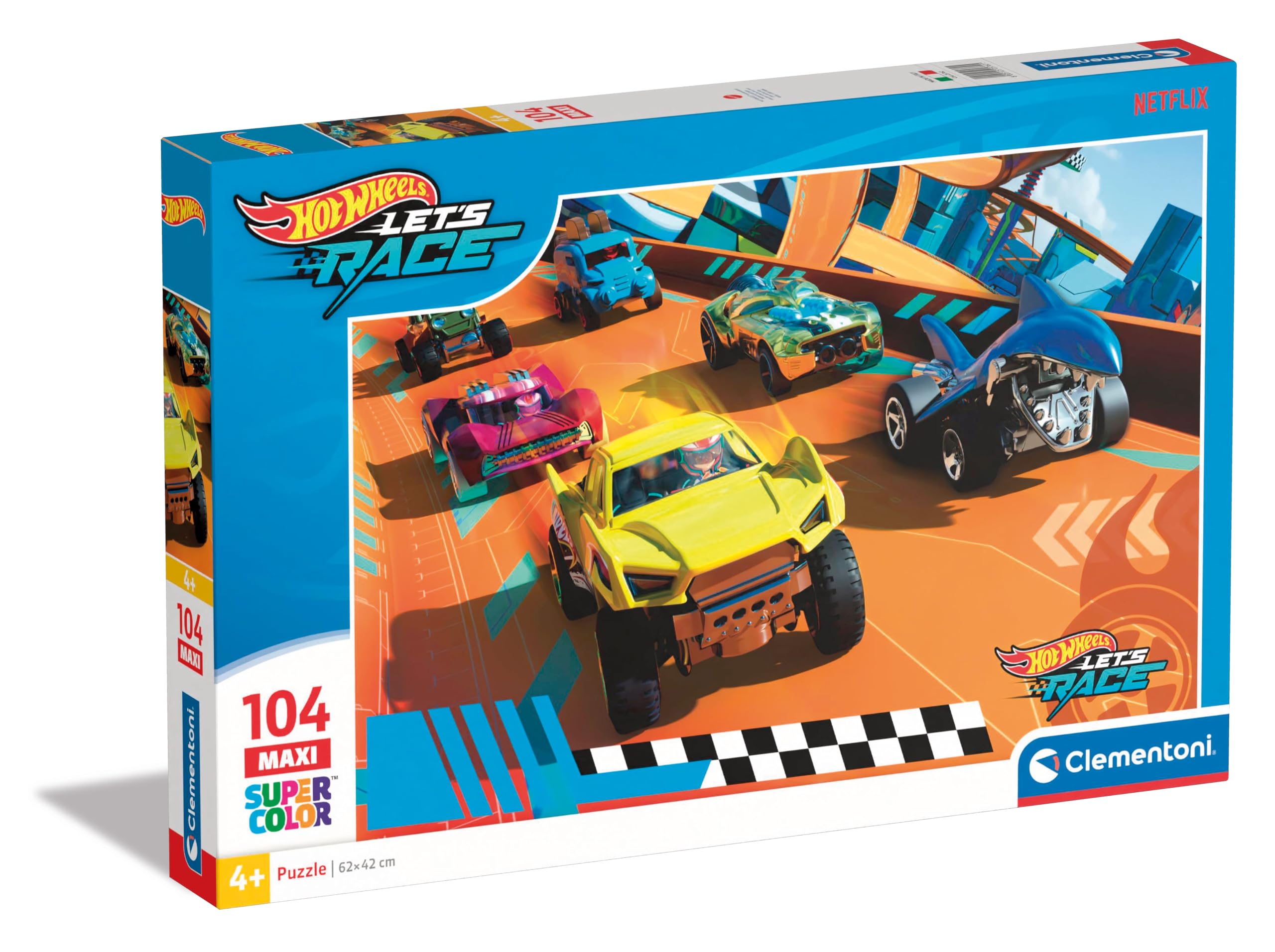 Clementoni Puzzle - Hotwheels - Supercolor Puzzle Infantil De 104 Piezas, para Niños 4-6 Años, Desarrolla La Concentraciòn Mentàl Y La Logica, 25762