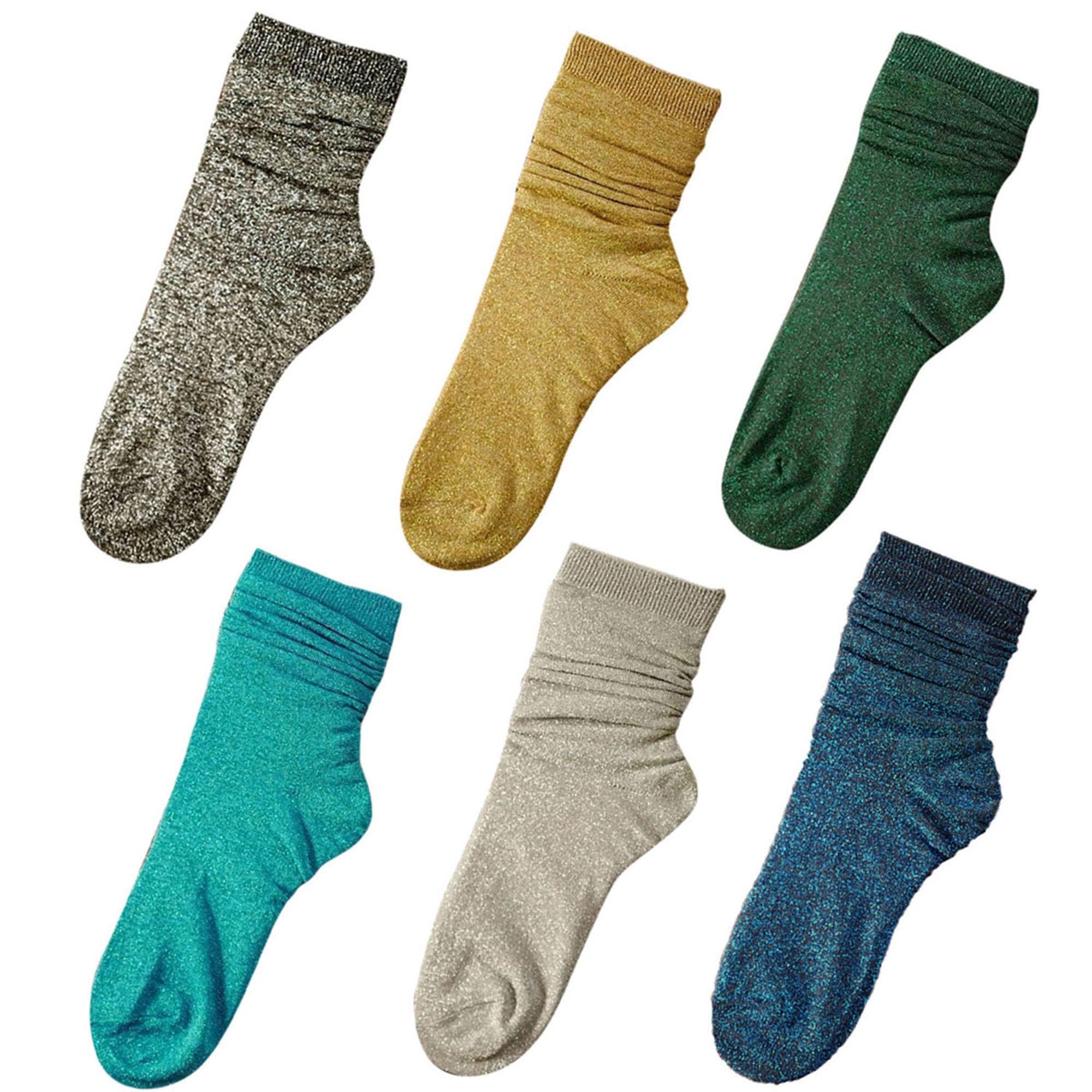 Cenast Women's 6 Pairs 2 Pairs Novelty Glitter Ankle Socks Casual Bright Retro Sox Piles Sock, One Size