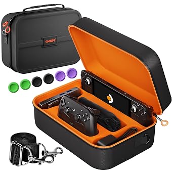 COOWPS Case for Steam Deck/Steam Controller 2 2026, 6Pcs Thumb Grip Caps, Hard Shell Full Protection Portable Travel Storage Cases for Steam Deck OLED, Docking Station & Charger Adapter Cables
