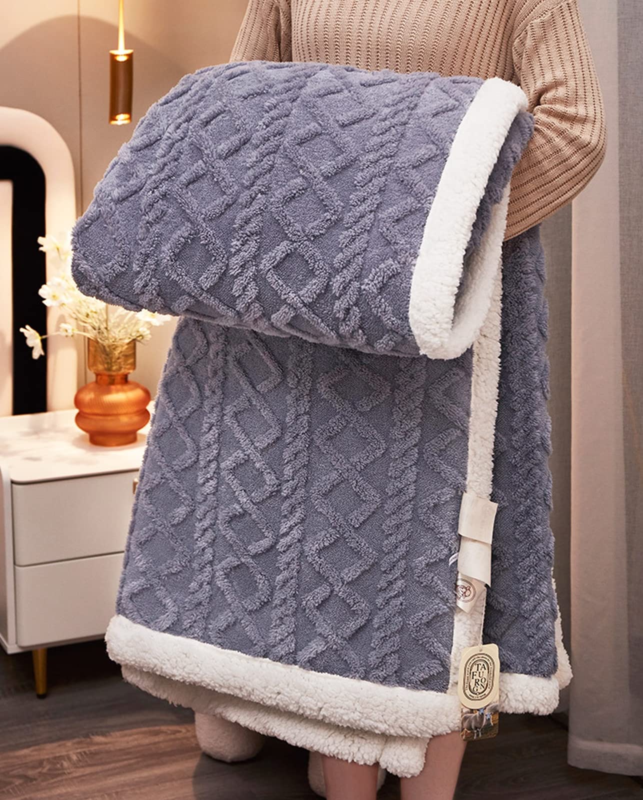 Mantas Sofa, Manta Sherpa Cama, Manta Cubre Sofa Invierno Reversible, Mantas Polar de Sherpa Multiuso, Suave Manta Sofa Invierno, Manta Borreguito para Sofa y Sobrecama,Azul,100X150cm 0.8kg