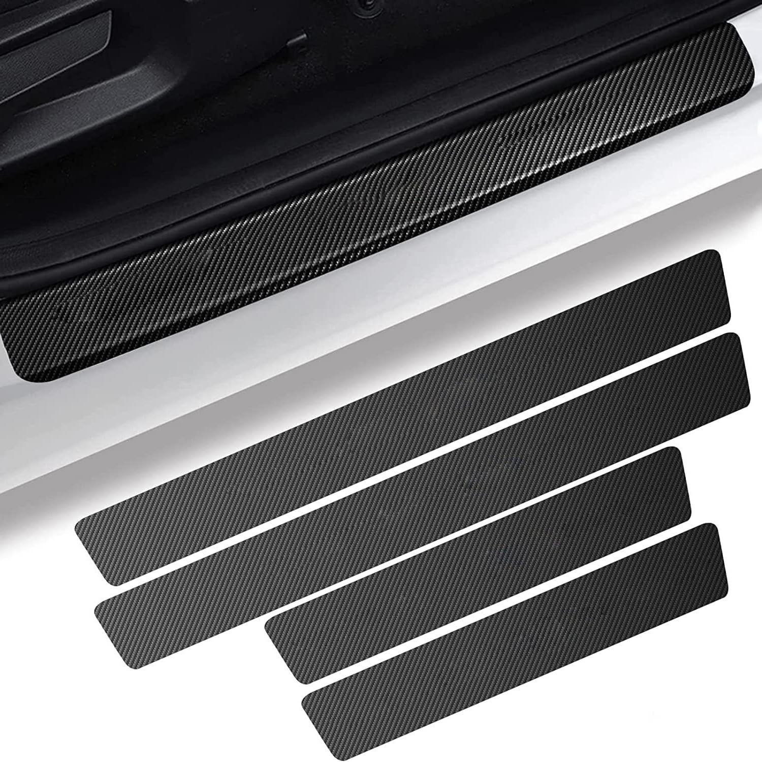 JINGCUIJIEFACAI 4Pcs Car Door Sill Protector for Volvo EX30 2024-2026, Carbon Fiber Scuff Plate Guard Sticker Anti-Scratch Threshold Trim Car Accessories