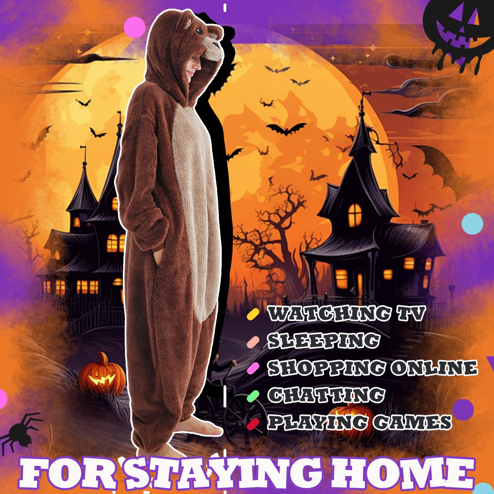 Beauty Shine Unisex Adult Onesie One Piece Pajamas Cosplay Cartoon Costume Halloween Christmas Sleepwear Jumpsuit Homewear: Small Brown Bear-1