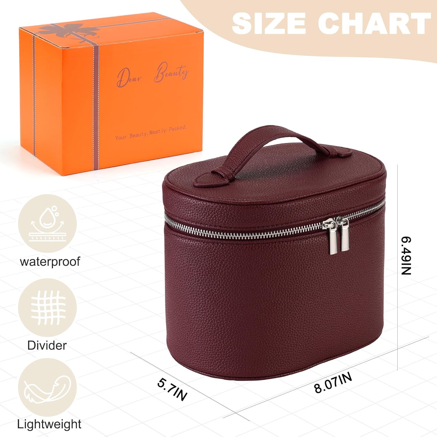 Makeup Bag Vanity Case Cosmetic Bag with Removable Divider Travel Toiletry Bag for Women Portable Make up Box Organizer, Burgundy - Image 4