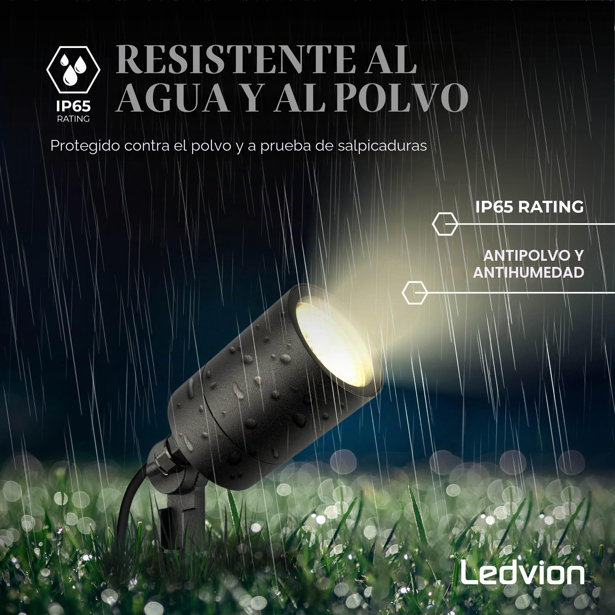 Ledvion - 9X Focos LED de Jardín, Casquillo GU10, Negro, 5W, IP65, Incl. Conexión Rápida