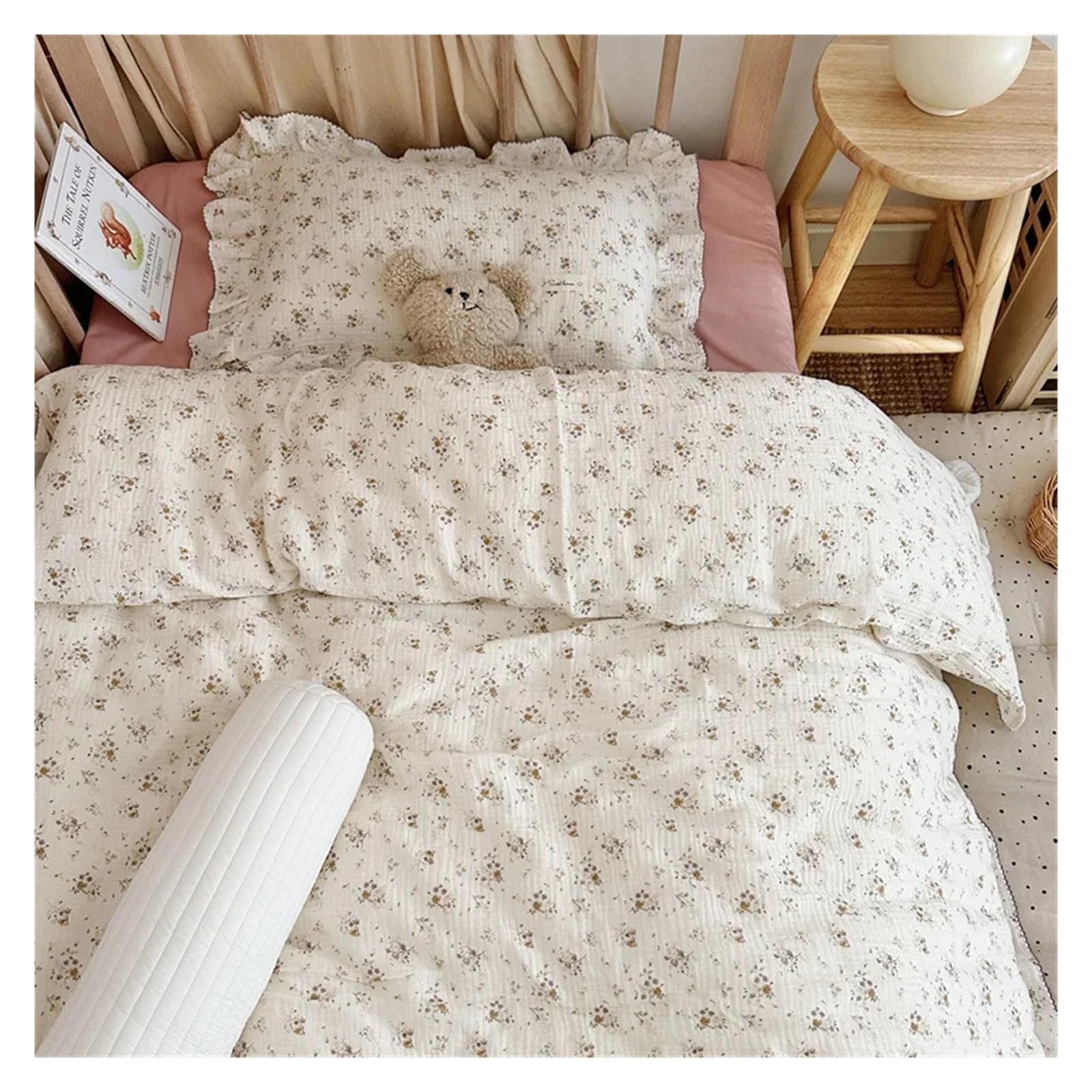 Juego de edredón de 3 piezas, juego de ropa de cama de muselina de algodón para cuna, funda de edredón y funda de almohada, sin relleno
