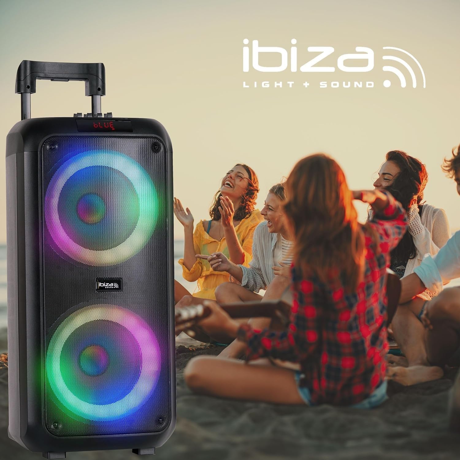 BMI Enceinte Active Sono Ibiza Sound VENUS600 - Lumineuse Karaoke 2 x 8/20cm 600W, Bluetooth USB TWS, Batterie intégrée