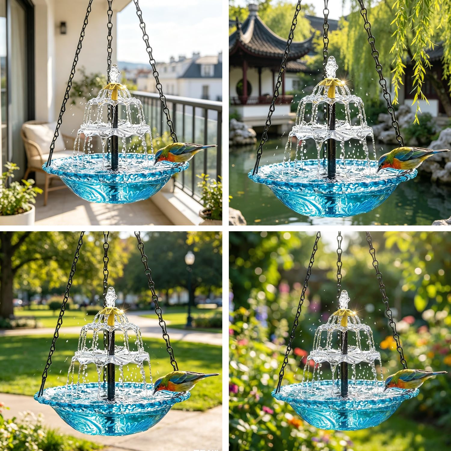 Solar Cascade Hanging Bird Bath Fountain, 2026 New Solar Fountain for Bird Bath, Outdoor Hanging Bird Bath with Solar Fountain for Outdoor Garden Backyard Patio Lawn Wildlife Feeder — view 7
