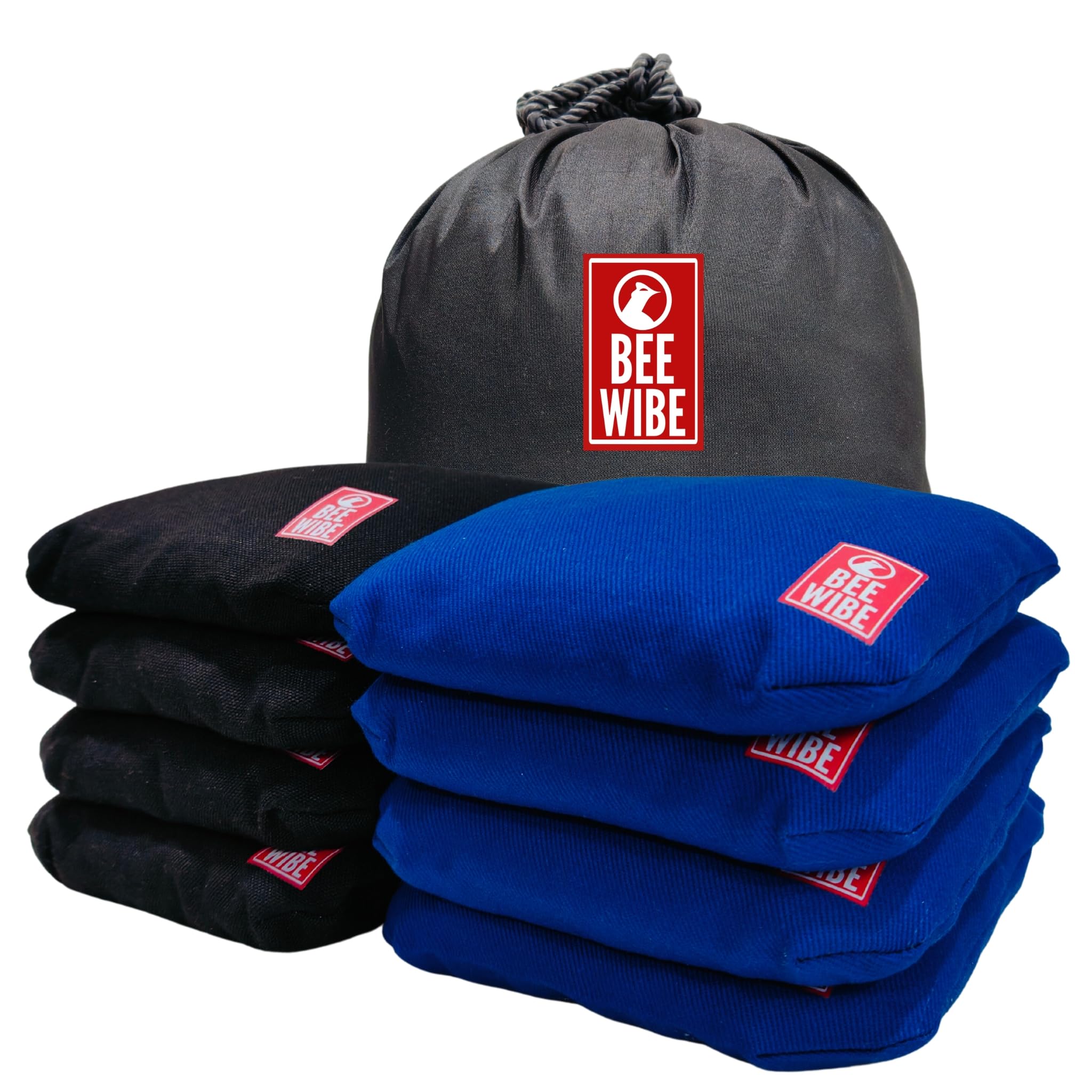 Set of 8 Regulation Cornhole Bags Double Sided, Weather Resistant Bean Bags for Cornhole Toss Game, Corn Hole Beans Bags with Tote Bag. (Blue/Black)