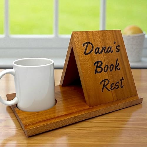 Vista 10 de Soporte triangular de madera para libros montado listo para regalar 4 en 1 Soporte para tableta/dispositivo con portavasos Accesorios únicos