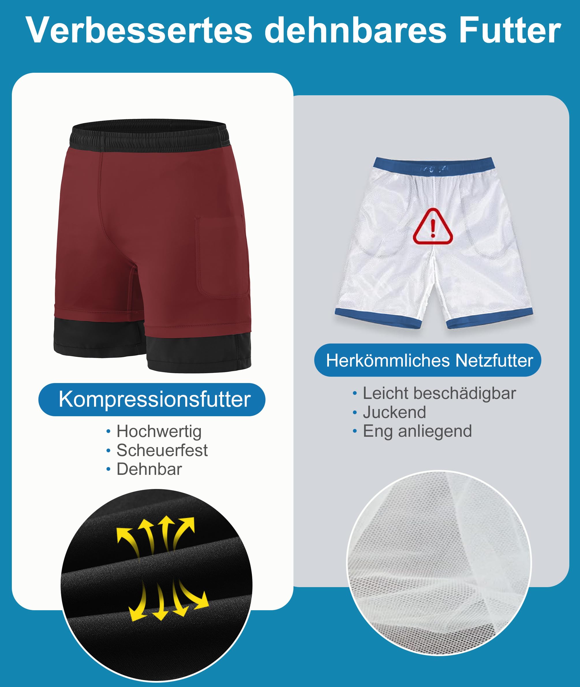 Zoofly Short de bain pour homme - Doublure de compression - Séchage rapide - Avec poches - 4