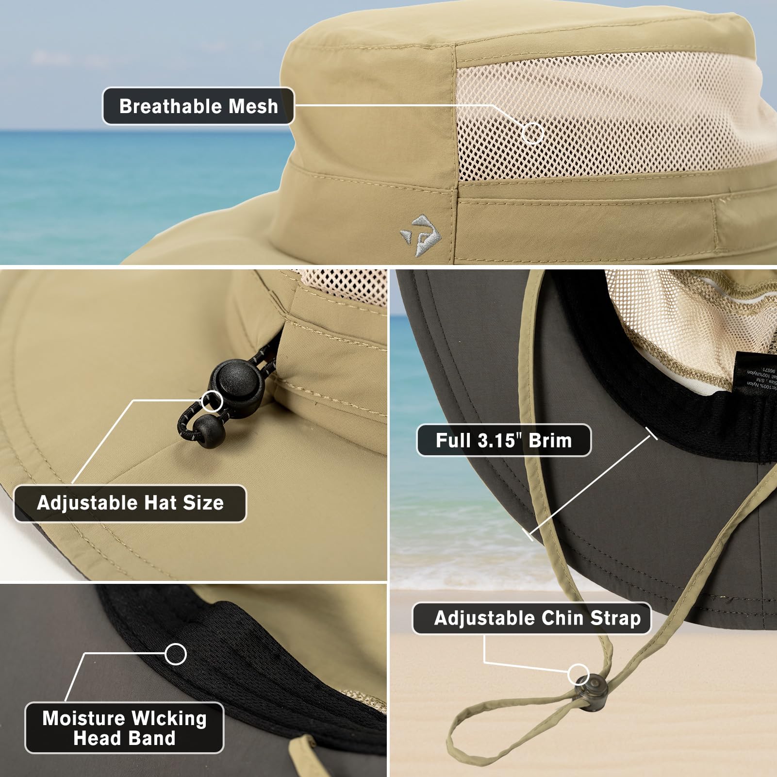 TOP-EX Sommer Sonnenhut für Herren Damen mit breiter Krempe UPF 50, UV-Schutz Safari Hut verstellbar, Wandern atmungsaktiv für Outdoor-Abenteuer