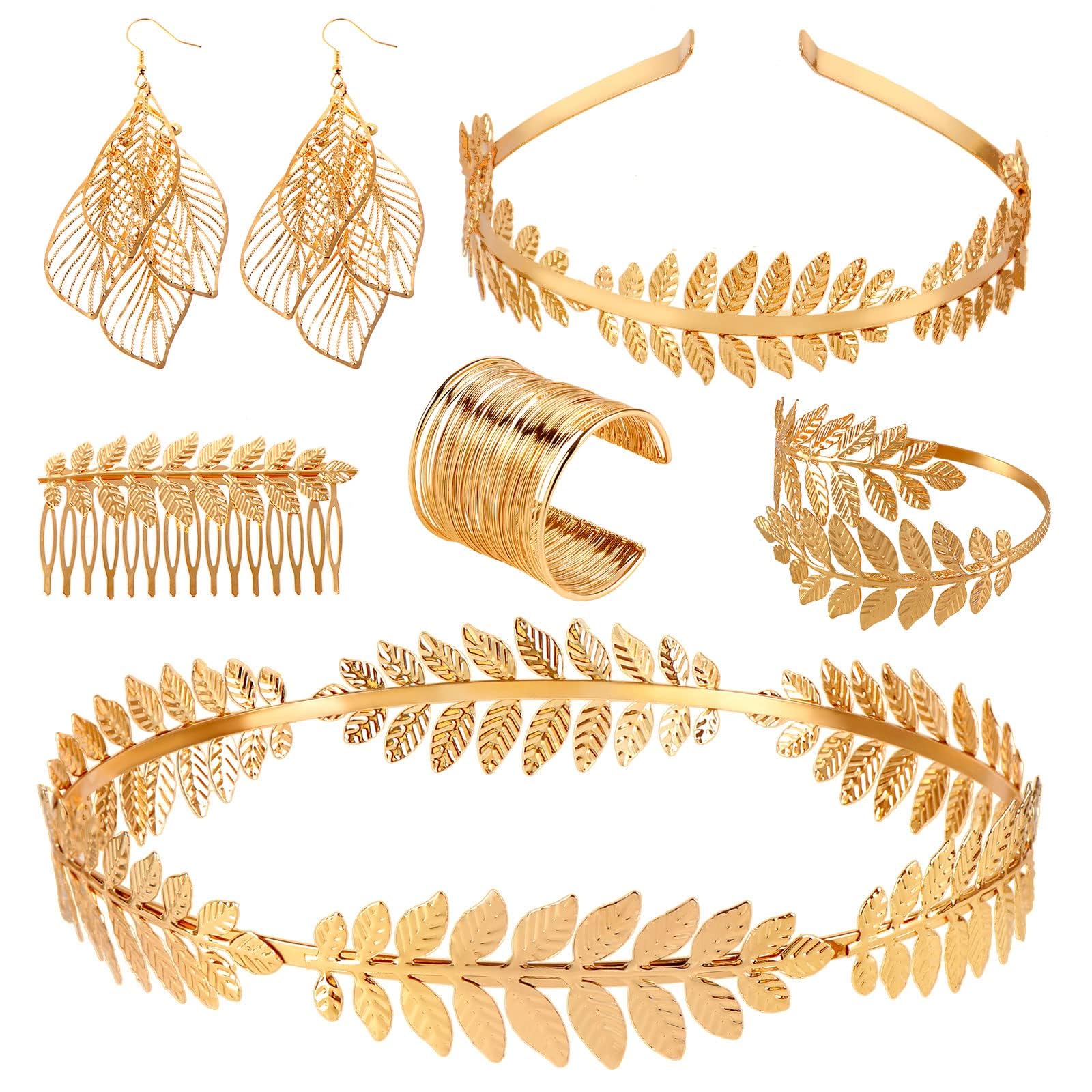 ZTING Goddess Costume Accessories Set - Gold Leaf Bangle, Earring, Armband & Hair Clips
