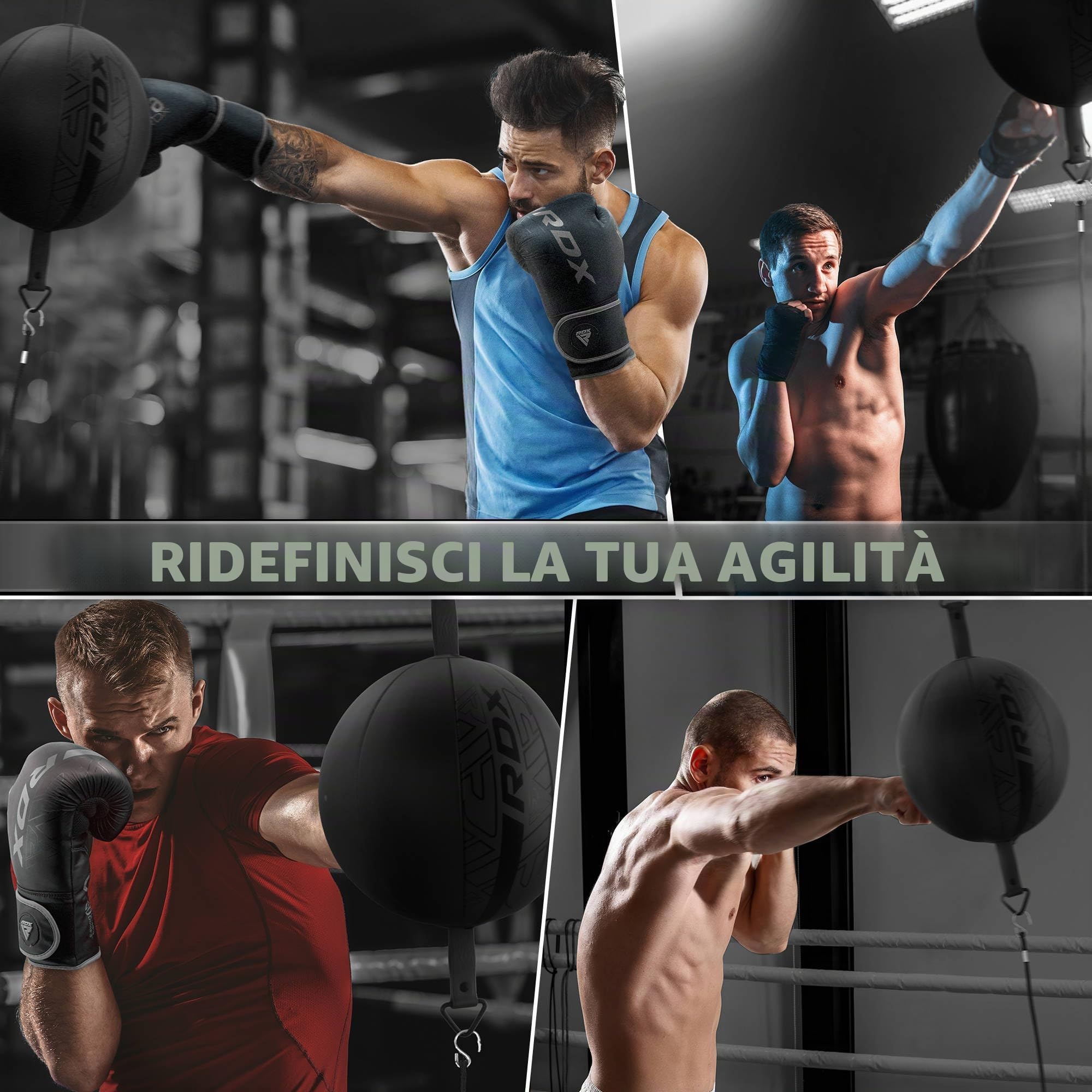 RDX Doppia Palla Veloce estremità Palla di Reflex da 70 cm con Cavo Elastico da 48 Pollici Sacco da Boxe Pelle Maya Hide Palla di con Doppia estremità, Muay Thai MMA Pugilato Sacco Sport Fitness