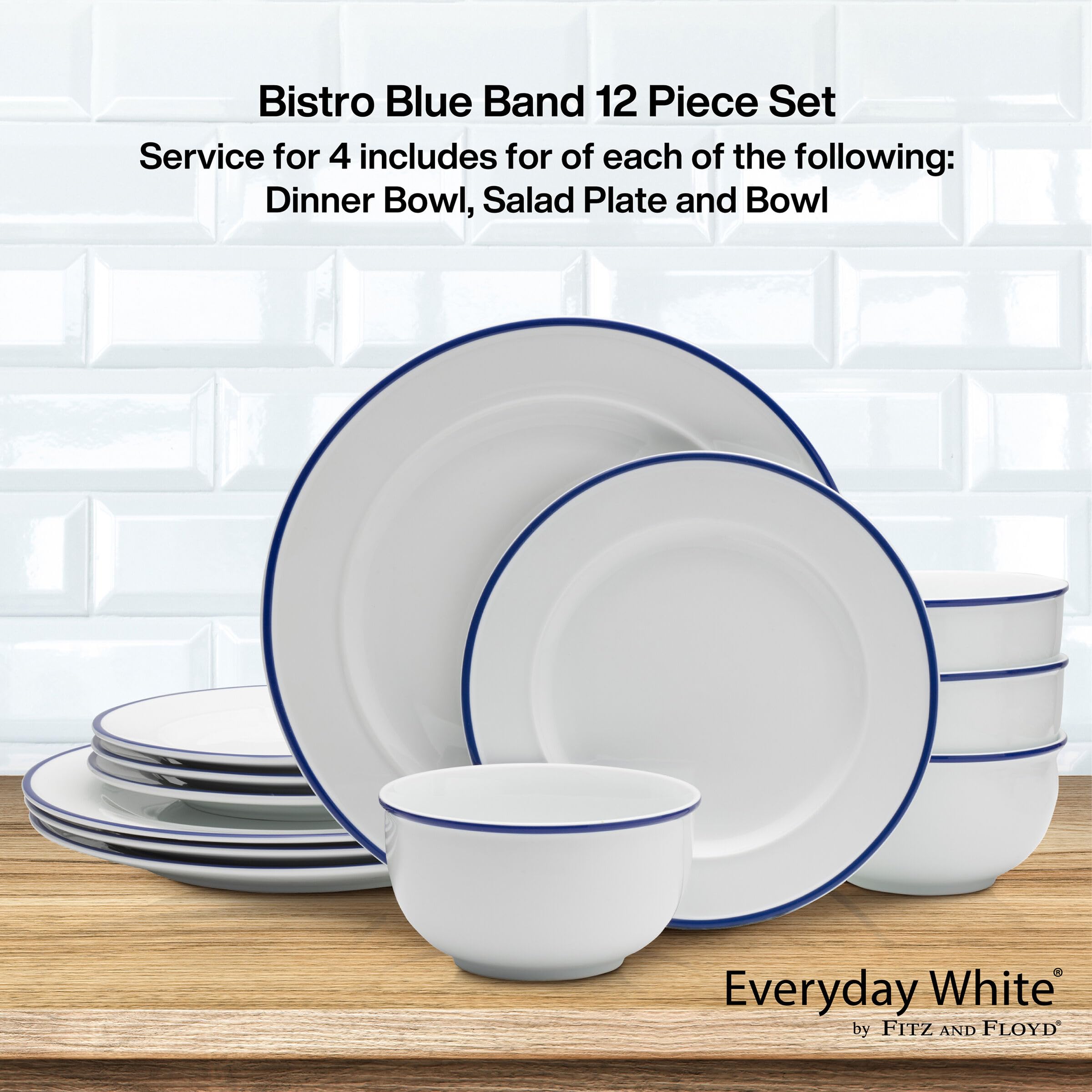 Amazon.com | Everyday White by Fitz and Floyd Bistro Blue Band 12