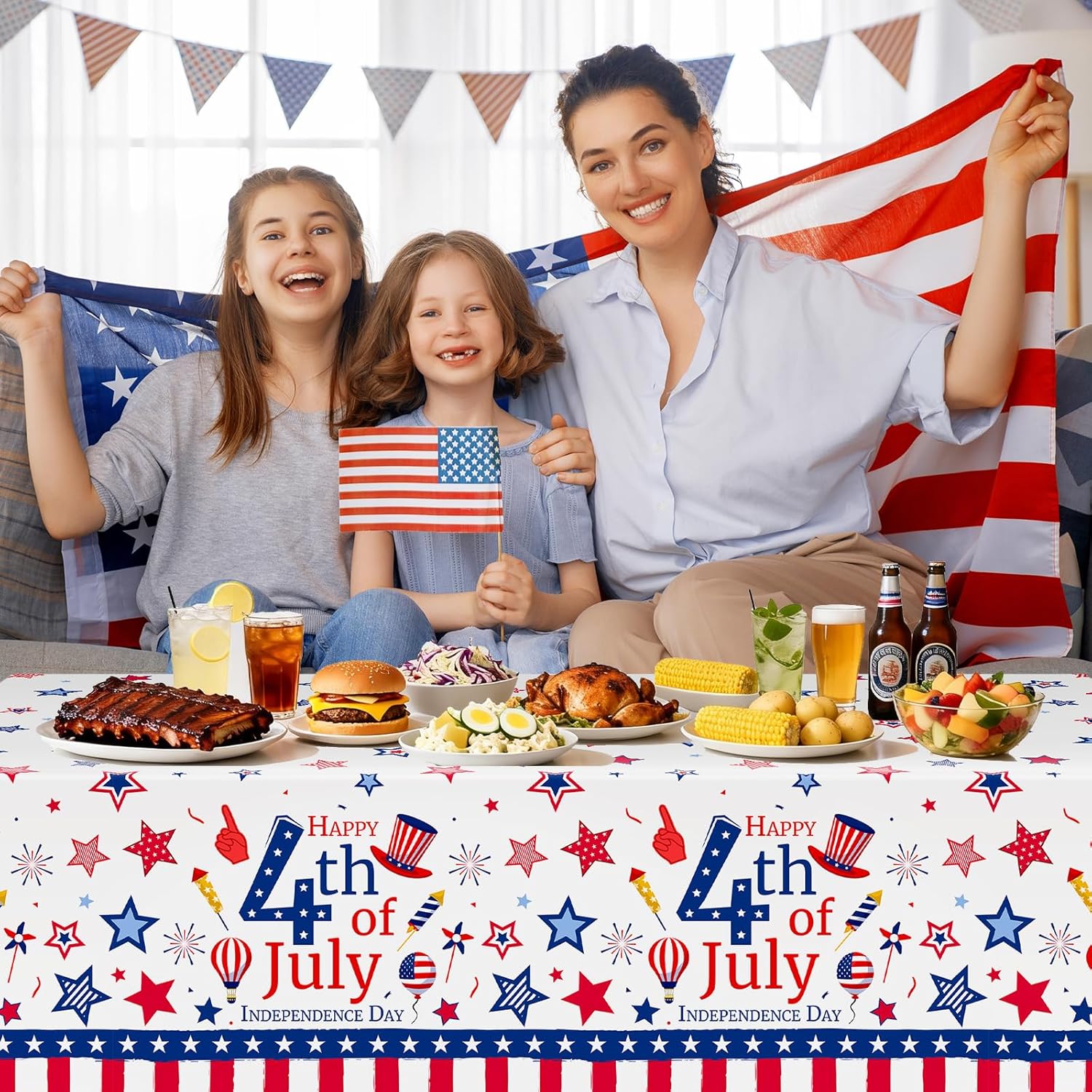 Avezano 3 Pcs 4th of July Tablecloth Disposable Patriotic Tablecloths Happy 4th of July Decorations Memorial Independence Day Party Supplies 108 x 54 Inch