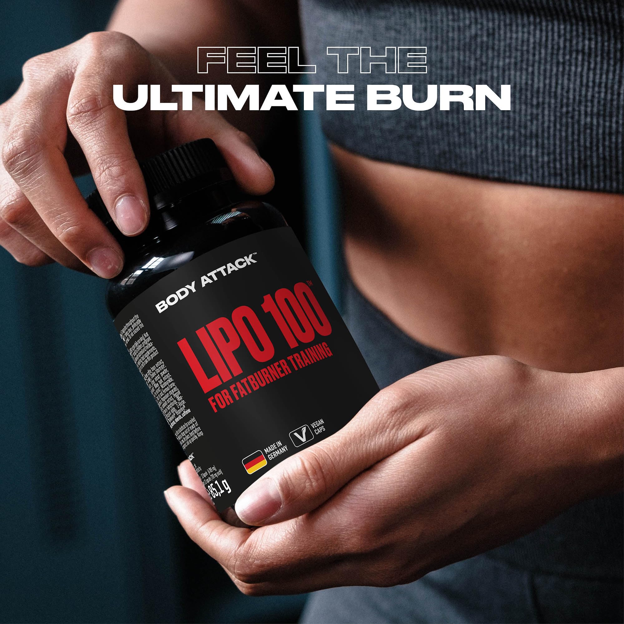 Body Attack LIPO 100-120 vegane Kapseln - Stoffwechsel Beschleunigen mit Lipocholine®, 200 mg Koffein, Ginseng & Grüner Tee Extrakt, Theacrin - Für Fatburner-Training & Diät - Made in Germany