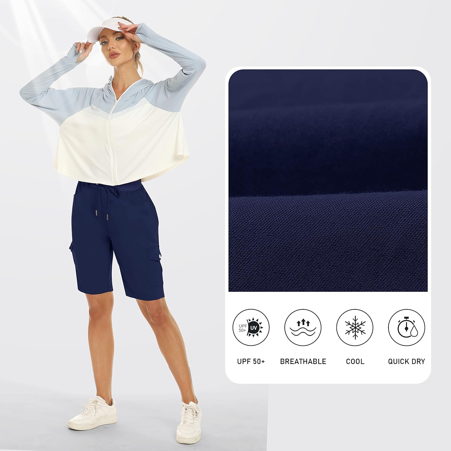 MoFiz Women's 10" Hiking Cargo Shorts 6 Pockets Lightweight Quick Dry Outdoor Running Athletic Short Summer Travel Loose - Image 4