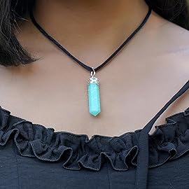 Sugandha Wellness Amazonite Healing Crystal Necklace - Soothe Anxiety & Stress. Brings Peace, Clarity & Communication