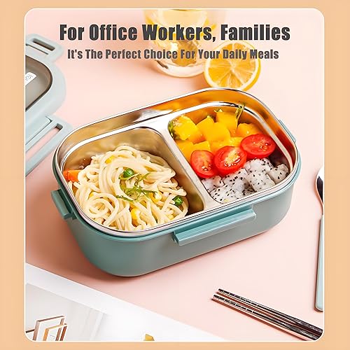Miniatura 6 de Lonchera de acero inoxidable, caja Bento de 2 compartimentos para adultos, fácil de limpiar, diseño a prueba de fugas, contenedor de almacenamiento
