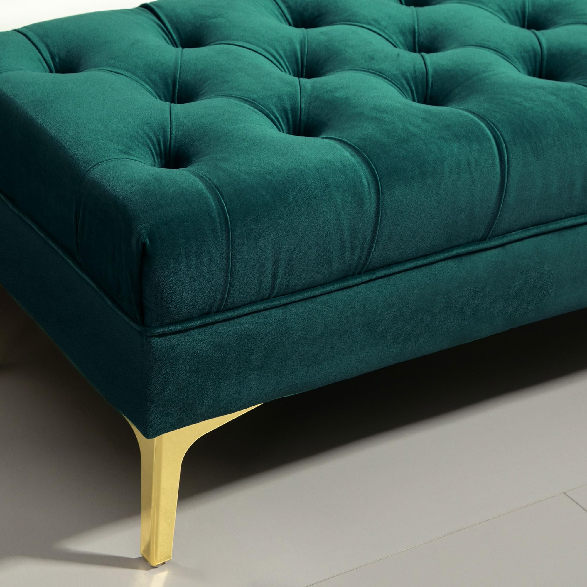 HOMCOM Panca Camera da Letto con Rivestimento Trapuntato, Panca Imbottita in Velluto con Gambe in Metallo per Ingresso, Corridoio e Soggiorno, 118x45x42 cm, Verde Scuro