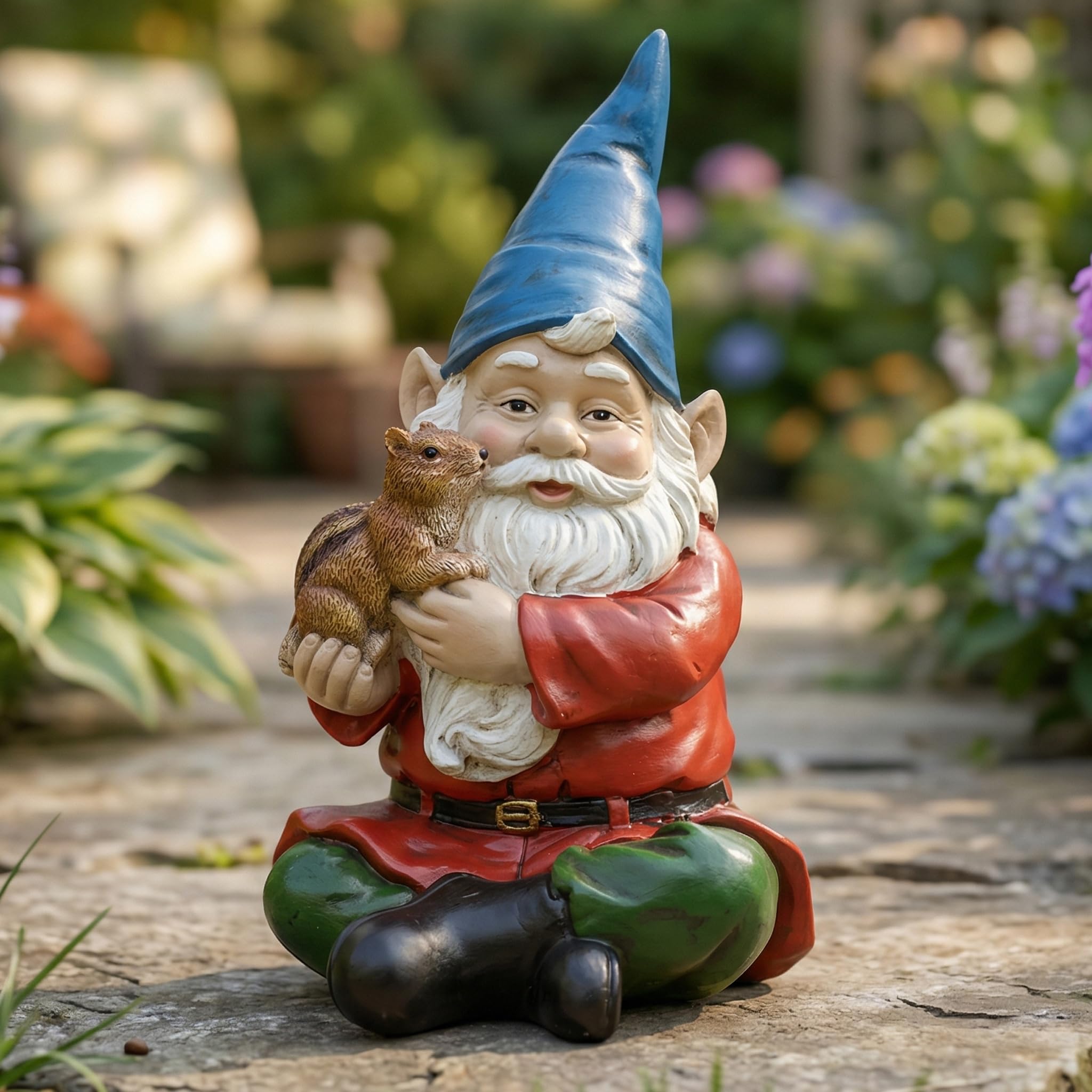 Topadorn Cute Garden Gnome Statue with Squirrel