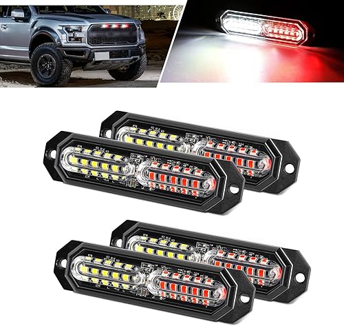 Luces estroboscópicas LED para camiones, color blanco y rojo, 23 modos intermitentes, 12 LED, luz de parrilla de montaje en superficie de emergencia