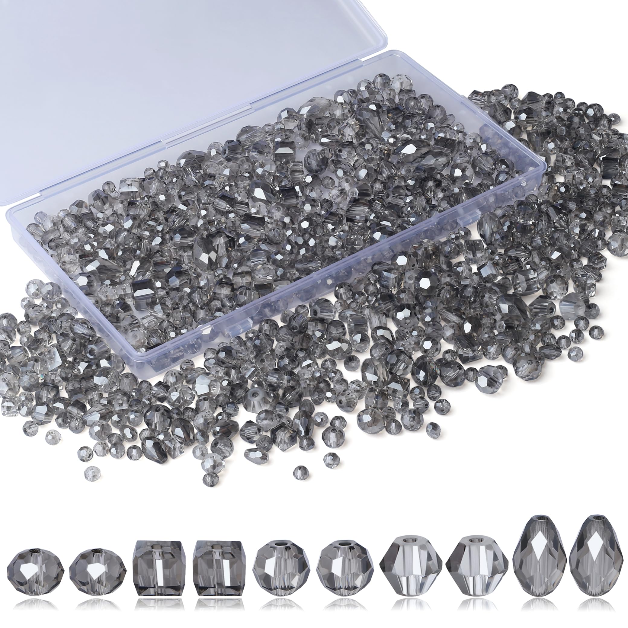 XIANNVXI 800pcs Faceted Grey Beads,4/6/8mm Loose Craft Grey Crystal Glass Beads for Crafting for Jewelry Bracelet Necklace Earring Making Suncatcher Making Kit — image 1