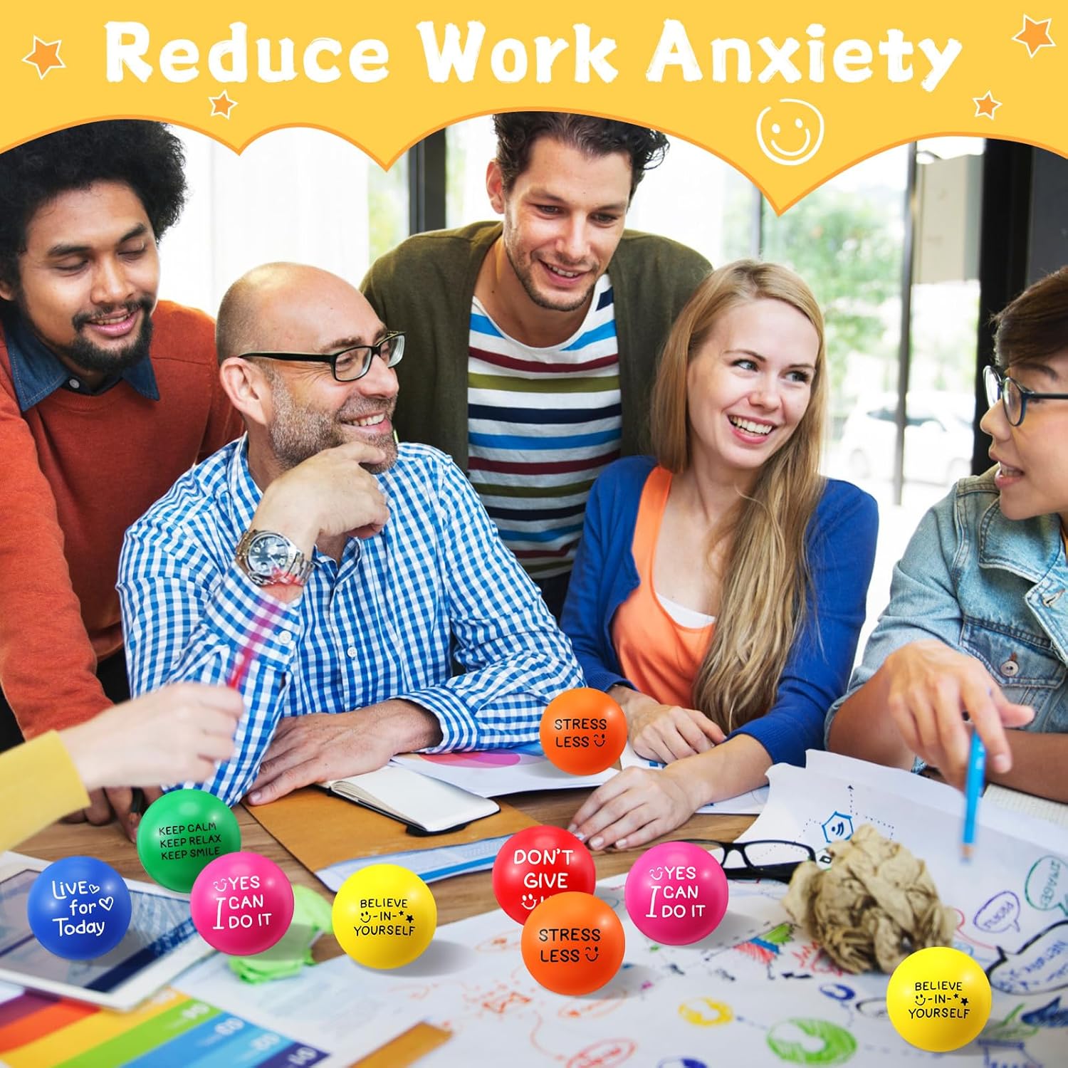 Jenaai 200 Pcs Stress Ball for Adult 1.97 Inch Motivational Anxiety Stress Relief Balls Bulk Inspirational Quotes Colorful Foam Balls with a Drawstring Bag for Encouraging Coworker Adults Valentine - Image 6