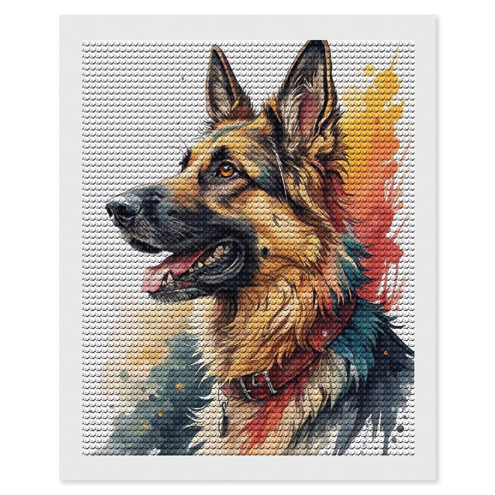 Junmoney Watercolor German Shepherd Portrait Full Drill Diamond Painting Kit 16"x20", for Teens, Adhesive Canvas, Bedroom Decor, Holiday Gift Idea