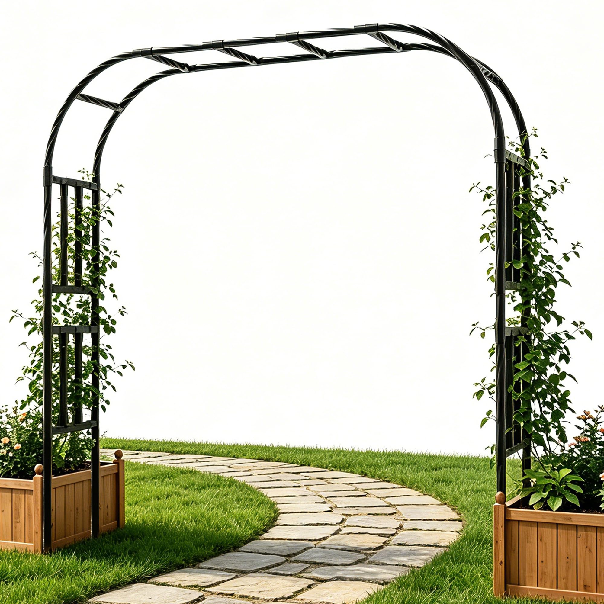 Photo 1 of Trellume Thickened Metal Garden Arch-98.4(L)*94.5“(H),Garden Trellis for Climbing Plants Outdoor, Heavy Duty Rust-Proof Iron Arbor Archway for Backyard, Patio, Lawn and Wedding Decorations(20MM Pipe)