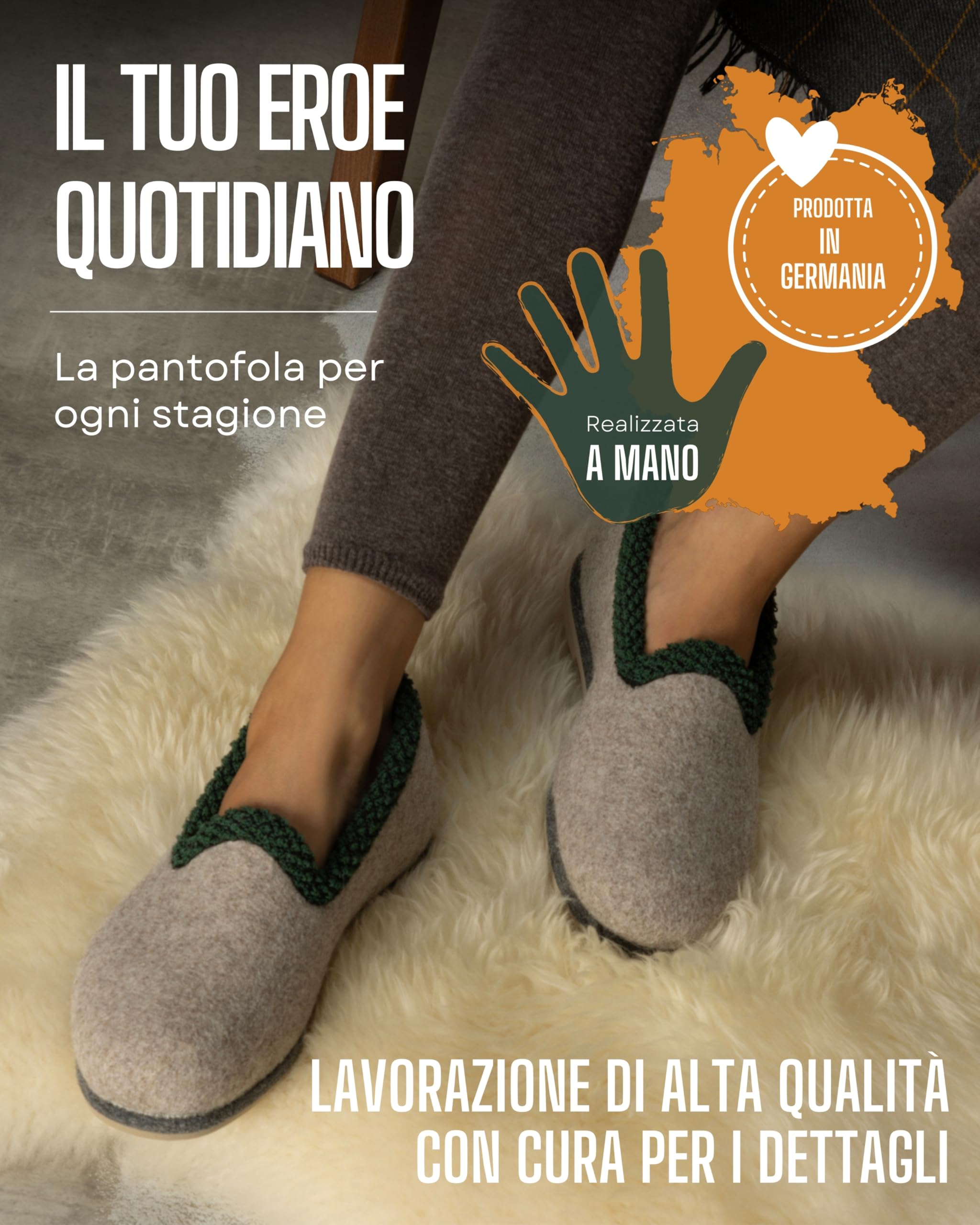 Pantoffelmann Pantofole in feltro con suola in gomma I In feltro di lana al 70% o al 100% I Grigio I Taglie 37-51 I traspiranti e antiscivolo I calde per uomo e donna