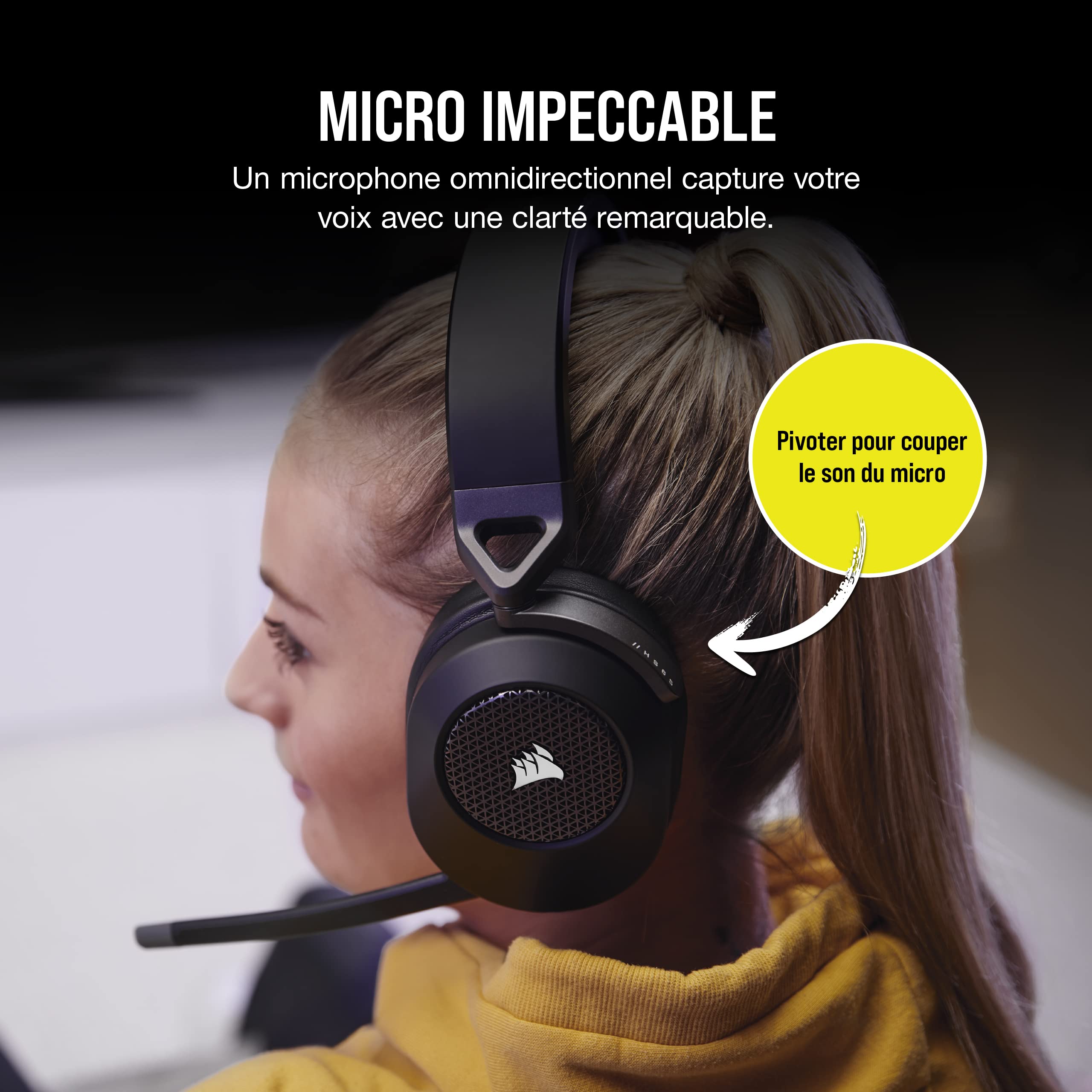 Corsair HS65 Wireless Casque Gaming - Faible Latence 2,4 Ghz sans Fil ou Bluetooth, Son Surround Dolby® Audio 7.1, Légère, Microphone Omnidirectionnel, Commandes Audios Accessibles - Noir
