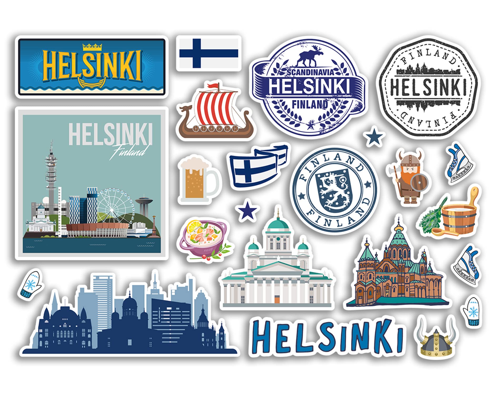 Dv Design Multi A5 Sticker Sheet Helsinki Landmarks Vinyl Stickers - Finland Finnish Airport Stamps Skyline Flag Travel Holiday Scrapbooking City Luggage #79115