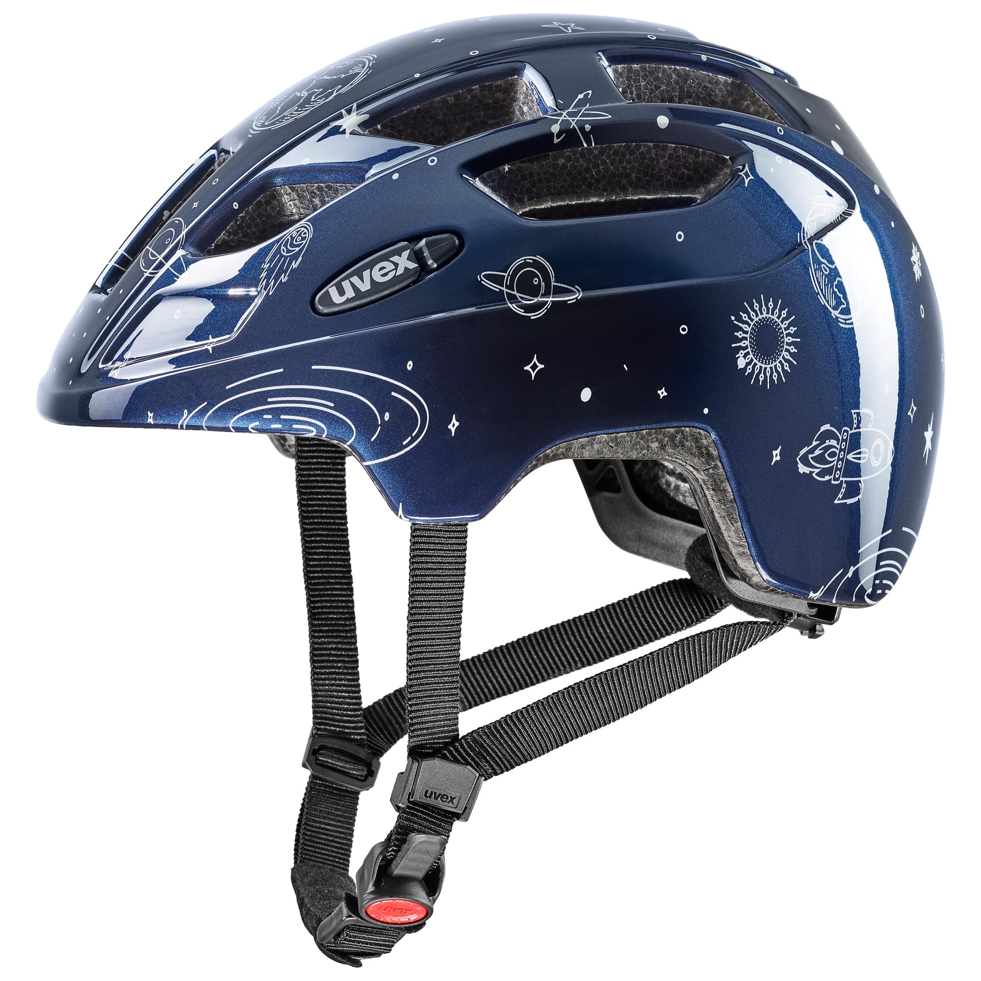 uvex Finale junior - Leichter Fahrradhelm für Kinder - individuelle Größenanpassung - erweiterbar mit LED-Licht - Planets Blue metallic - 51-55 cm