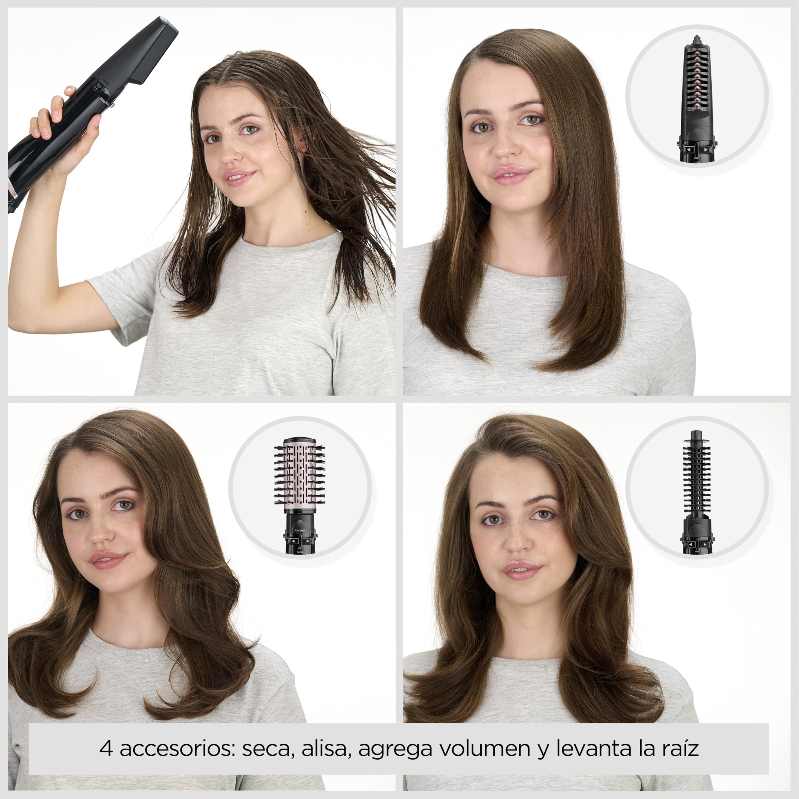 BaByliss AS200E Cepillo Rotatorio de Aire Styler Iónico con 4 Accesorios Secador Alisador Voluminizador Negro
