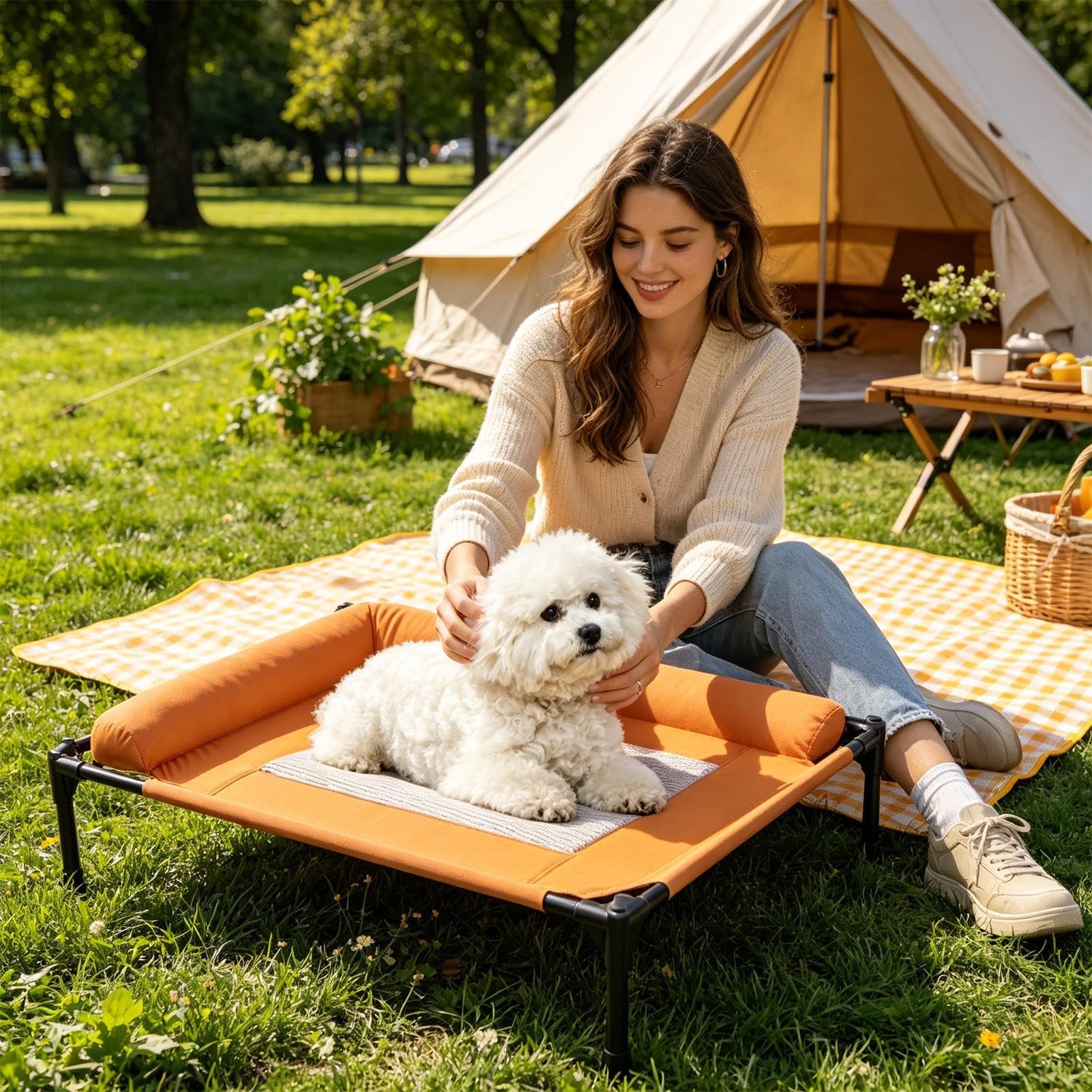 Cama Elevada para Mascotas Sofá Lounge Transpirable Con Base Antideslizante | Catre Para Perros Con Almohadones para Hogar Salón Apartamento Dormitorio Patio Balcón y Porche