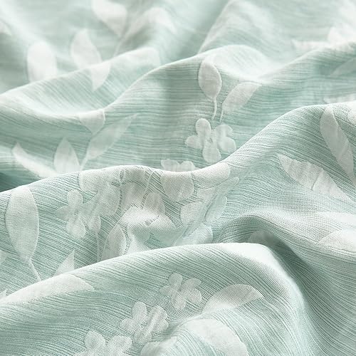 Miniatura 5 de mixinni Juego de funda de edredón verde salvia, tamaño King, diseño de hojas florales, de doble capa, de microfibra lavada jacquard, 1 funda de